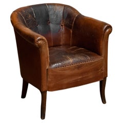 Late 19th Century Swedish Tan / Brown Nailed Leather Lounge / Club / Cigar Chair