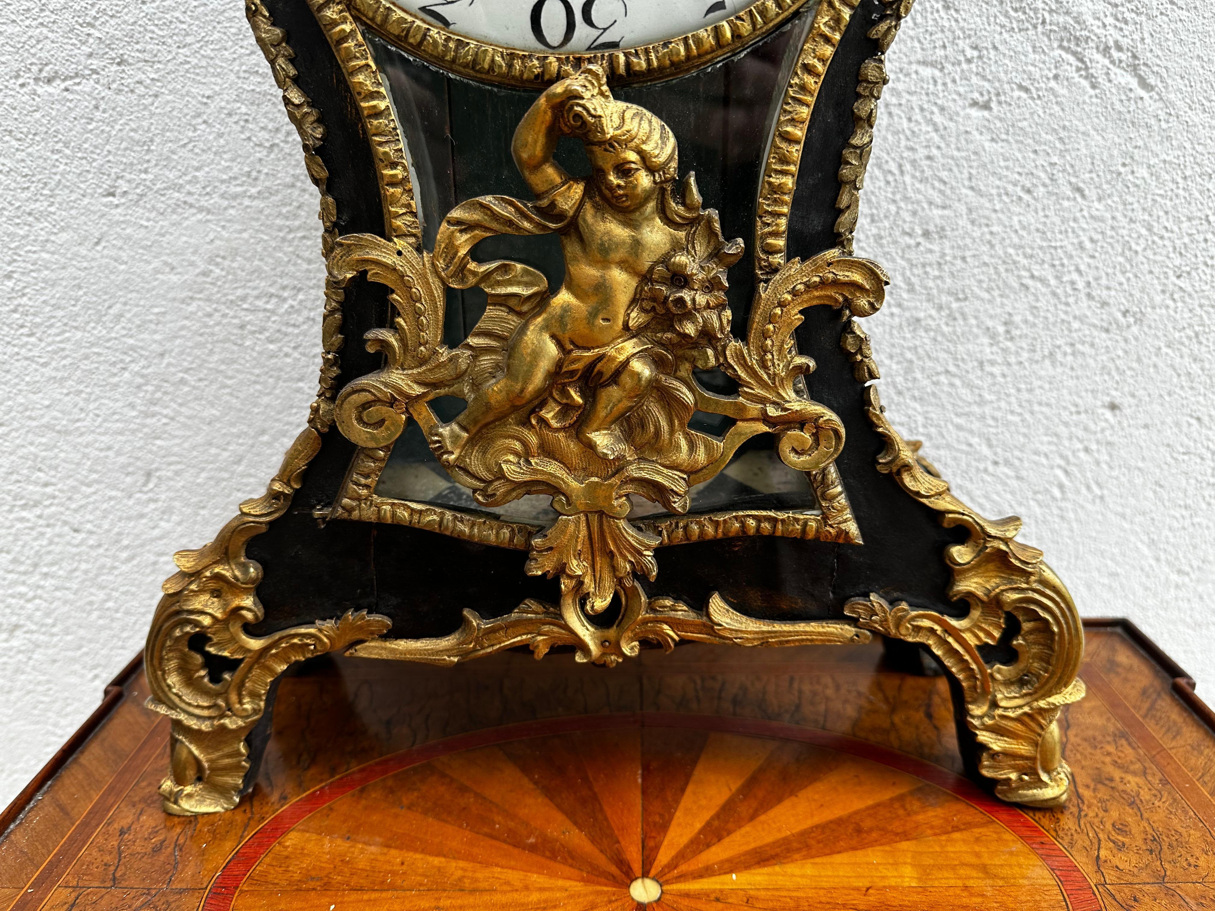 Rococo Late 19th Century table clock, made in Stockholm by Auguste Bourdillon For Sale