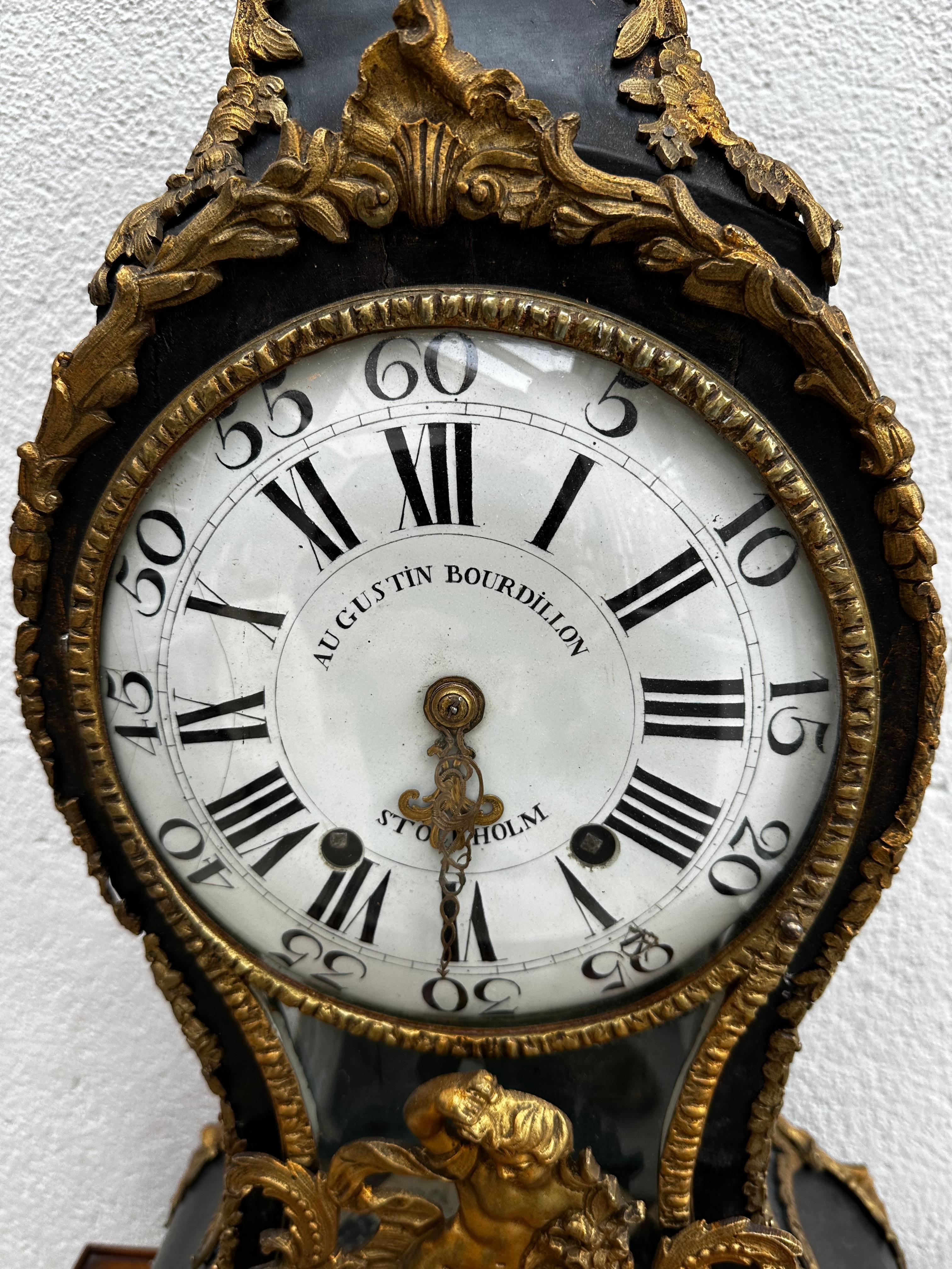 Gilt Late 19th Century table clock, made in Stockholm by Auguste Bourdillon For Sale
