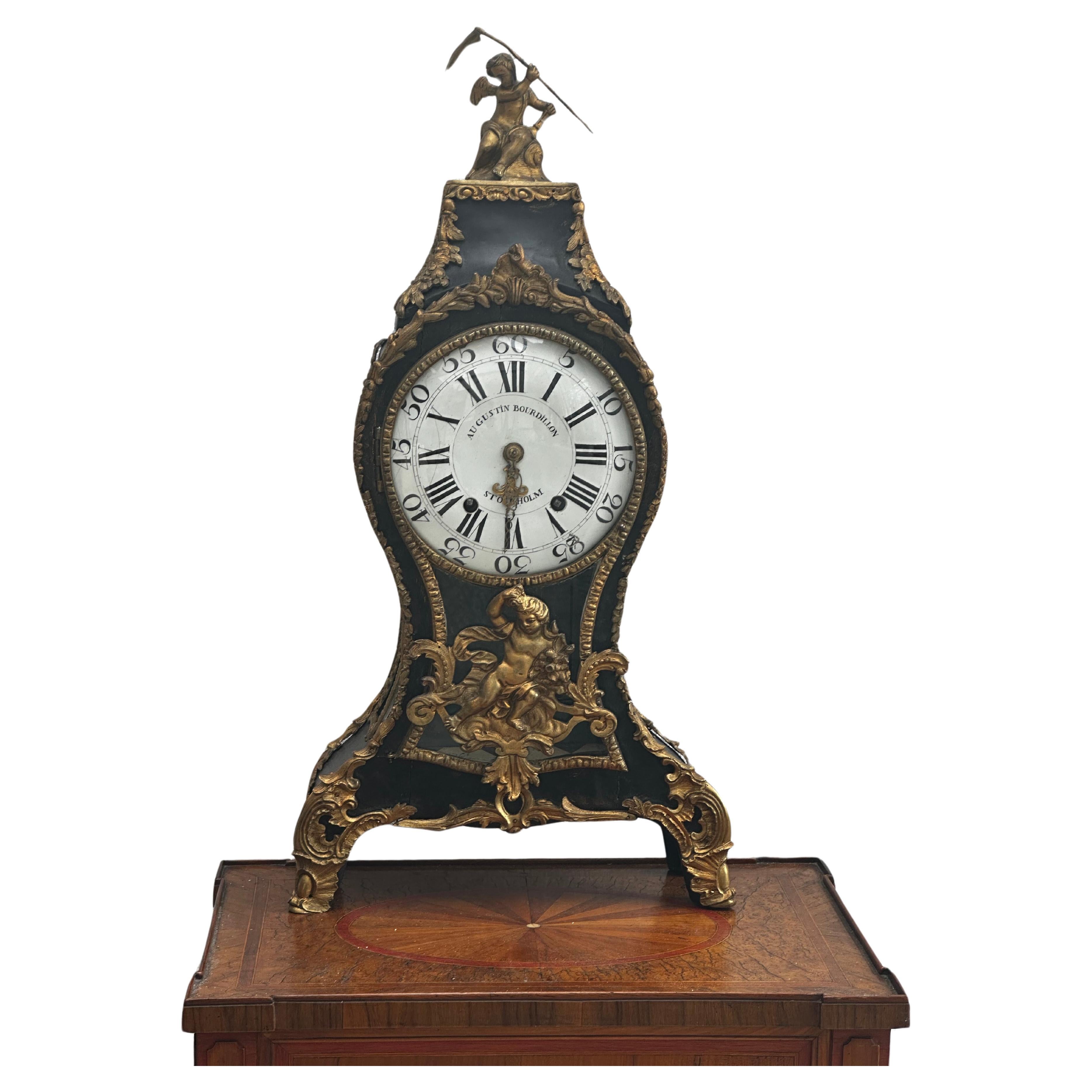 Late 19th Century table clock, made in Stockholm by Auguste Bourdillon For Sale