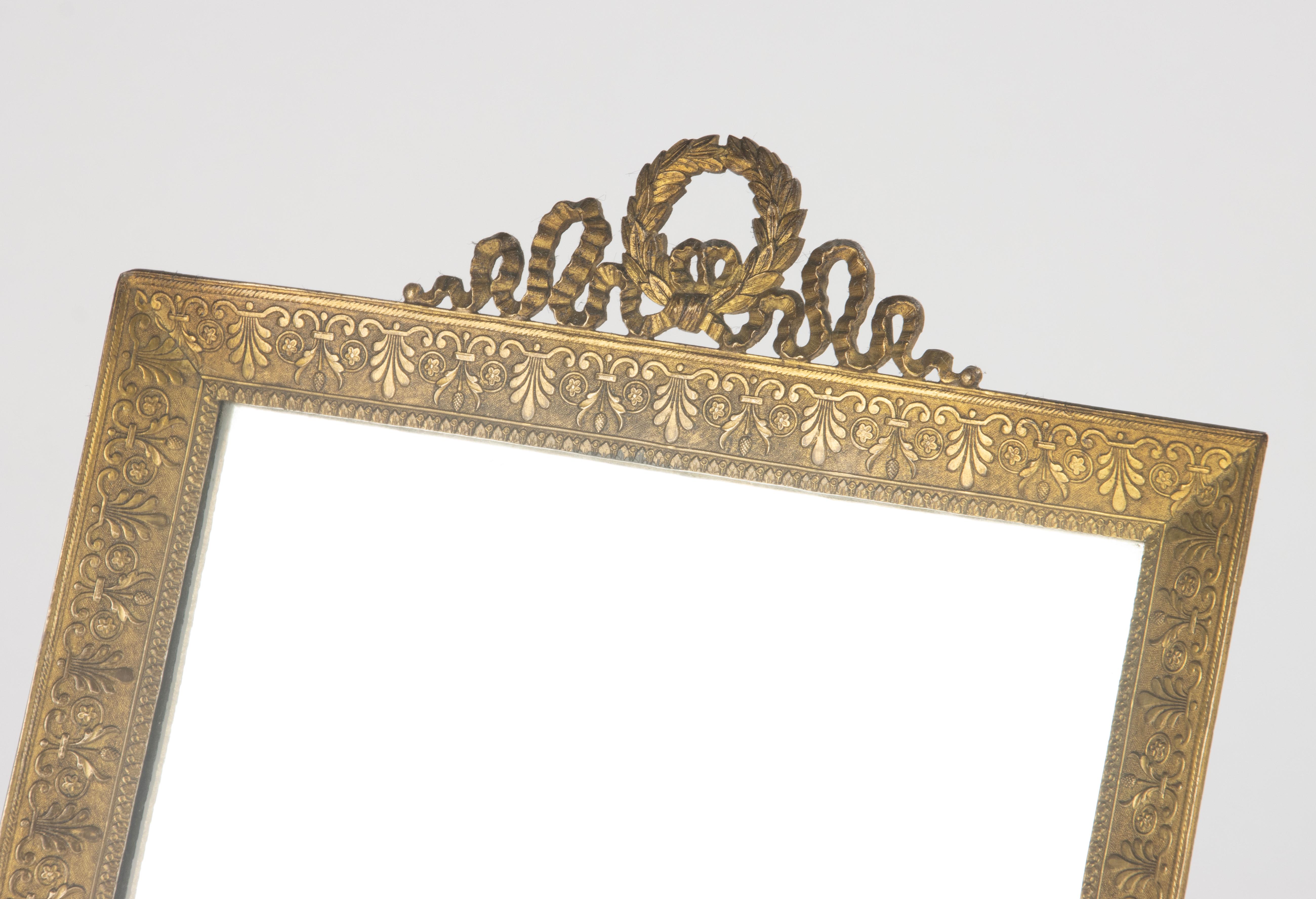 French Late 19th Century Table Mirror / Picture Frame - Empire Style - Gilt Bronze For Sale