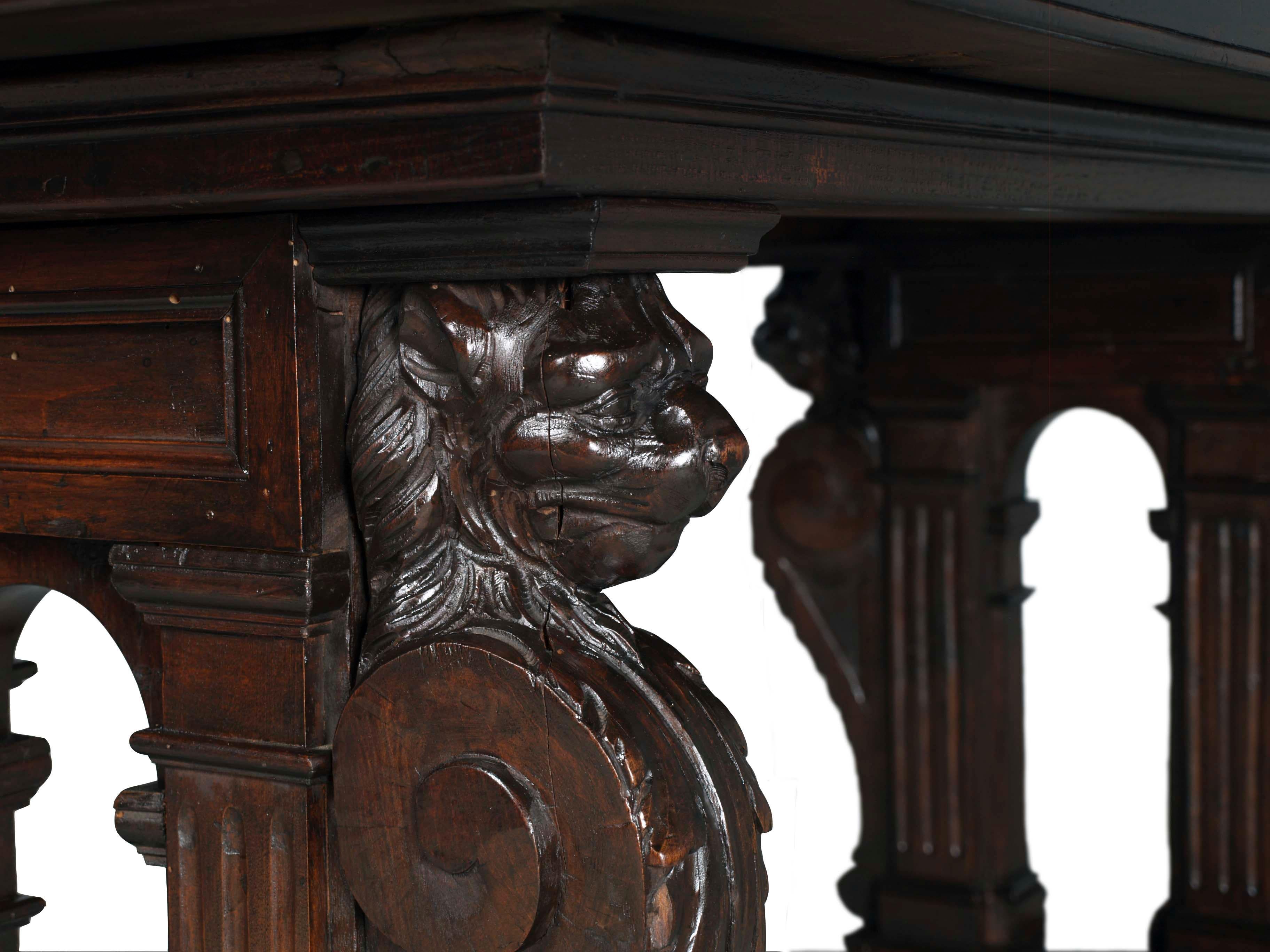 Hand-Carved Late 19th Century Table, Writing Desk, Hand Carved Walnut, Testolini & Salviati For Sale