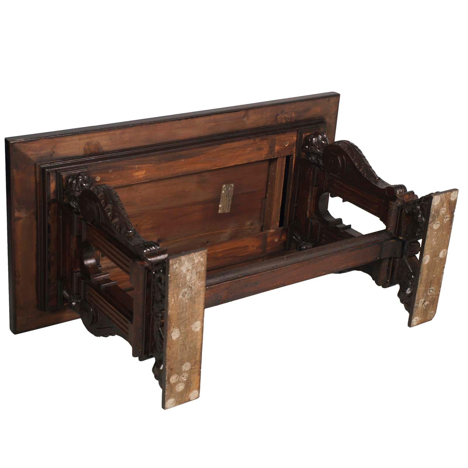 Late 19th Century Table, Writing Desk, Hand Carved Walnut, Testolini & Salviati For Sale 1