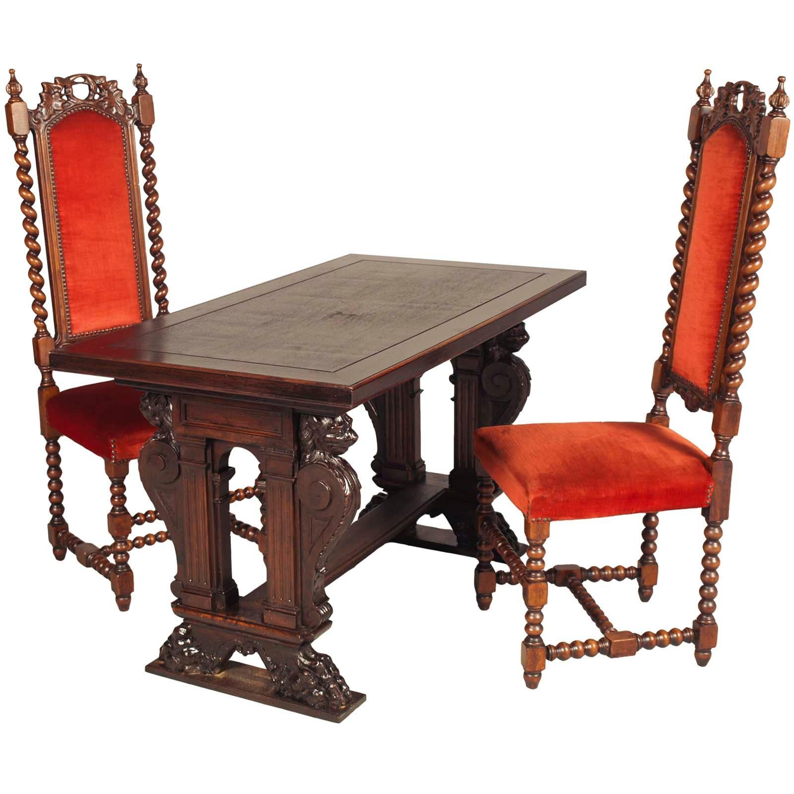Late 19th Century Table, Writing Desk, Hand Carved Walnut, Testolini & Salviati For Sale 3