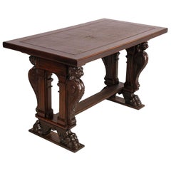 Table, bureau de la fin du XIXe siècle, en noyer sculpté à la main, Testolini & Salviati