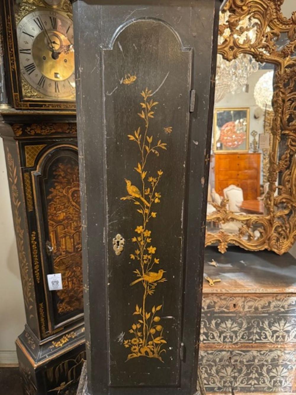 Glass Late 19th Century Tall Case Grandfather Clock with Chinoiserie Design For Sale