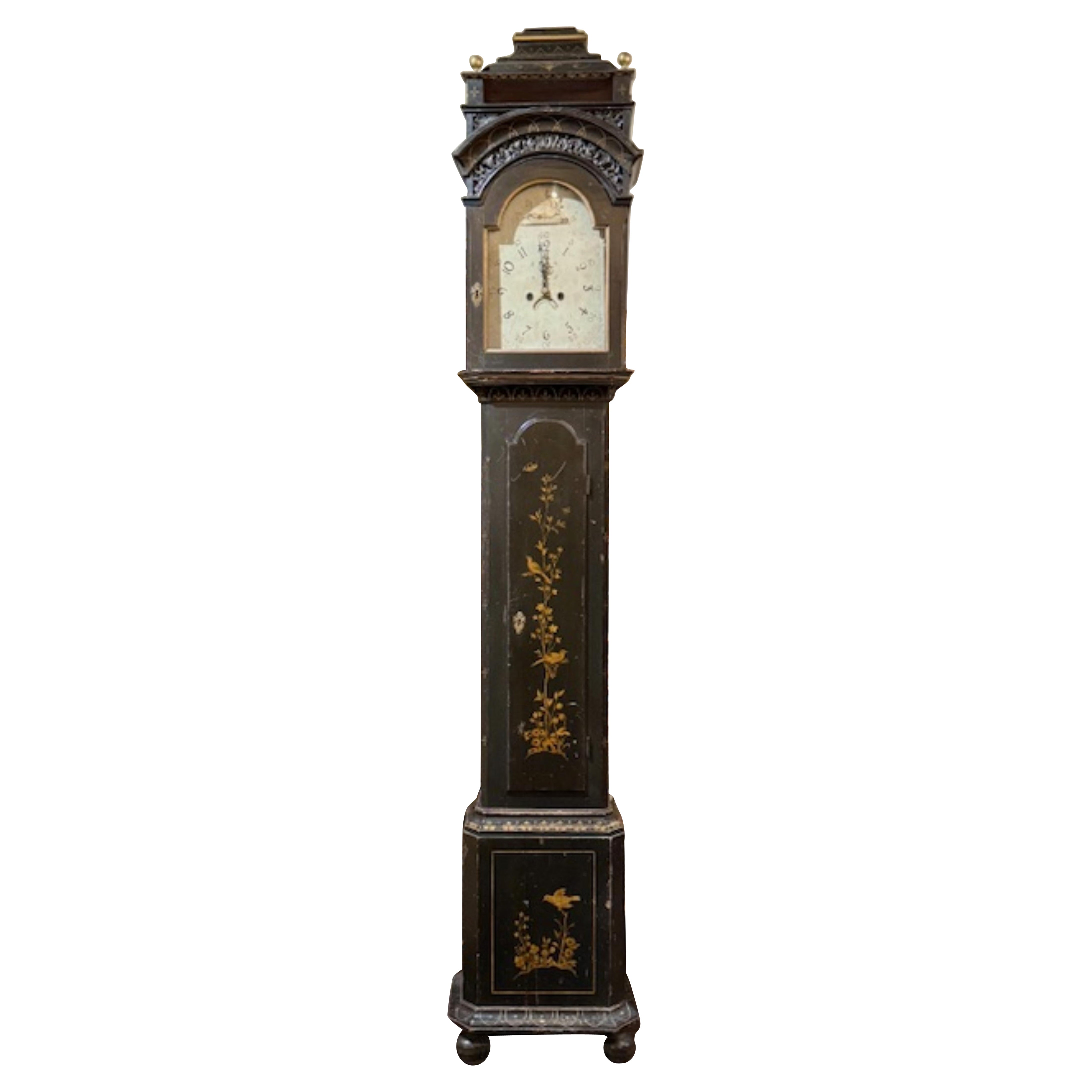 Late 19th Century Tall Case Grandfather Clock with Chinoiserie Design For Sale