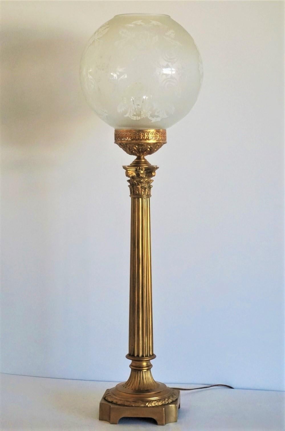 Large 19th Century Bronze Column Candelabra Table Lamp 4