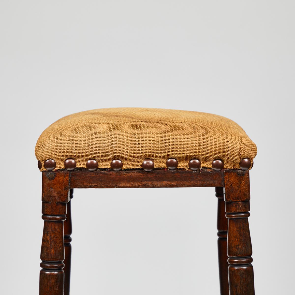 Upholstery Late 19th Century Tall Upholstered English Stool with Bottom Shelf For Sale