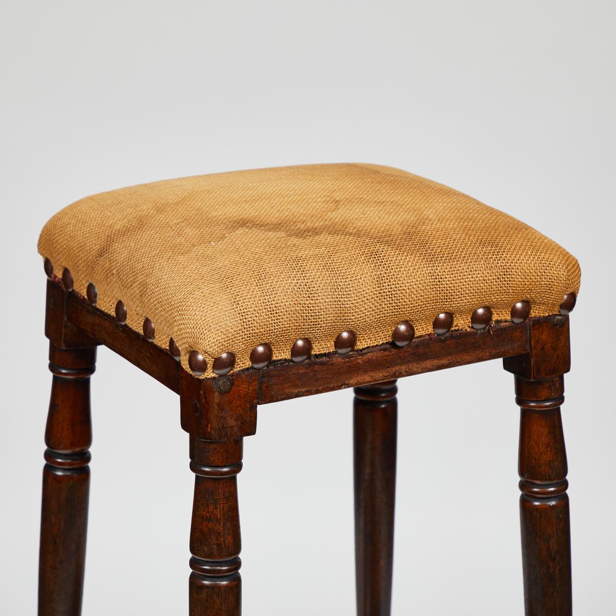 Late 19th Century Tall Upholstered English Stool with Bottom Shelf For Sale 1