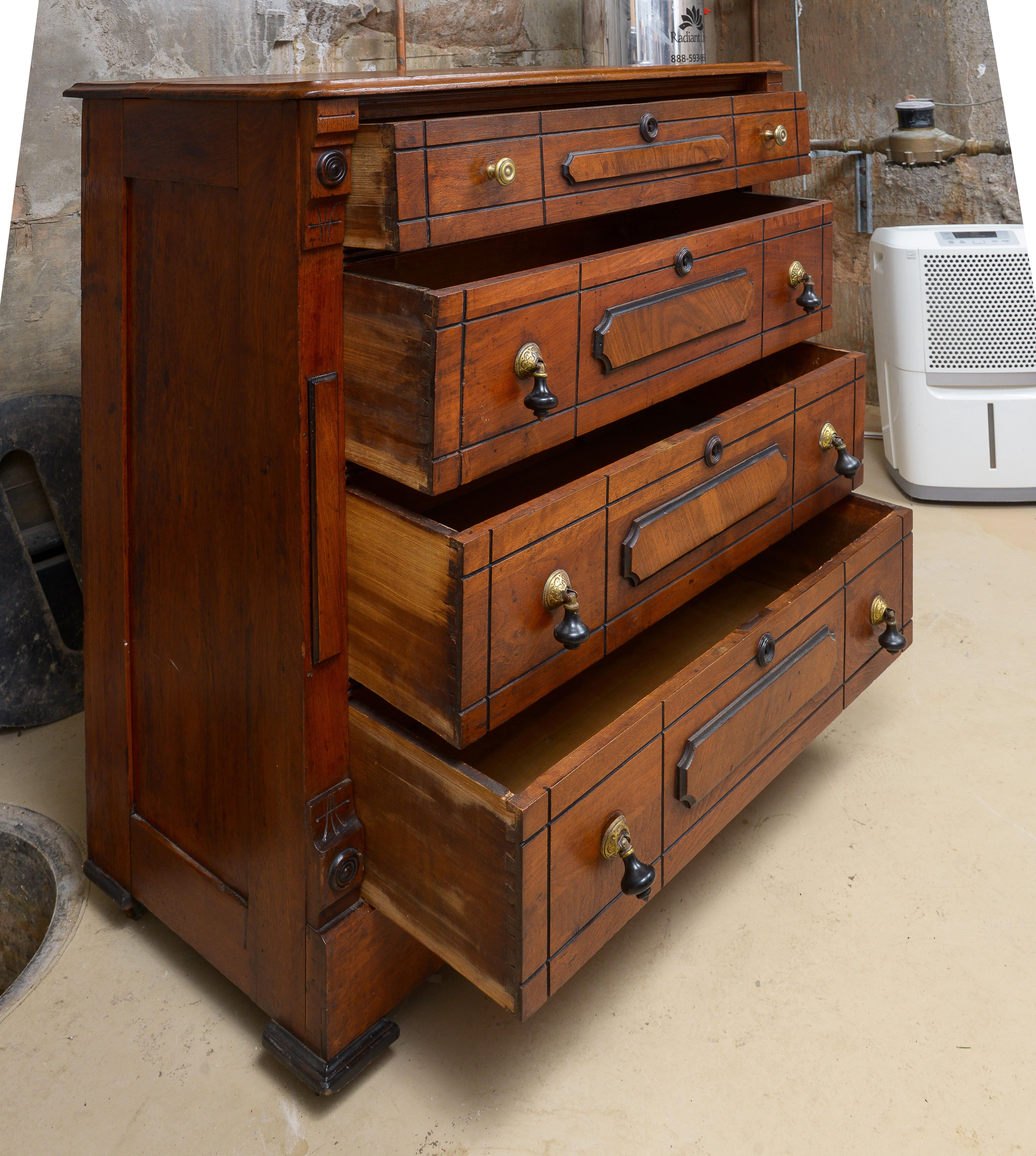 American Classical Late 19th Century Tall Walnut Chest of Drawers For Sale