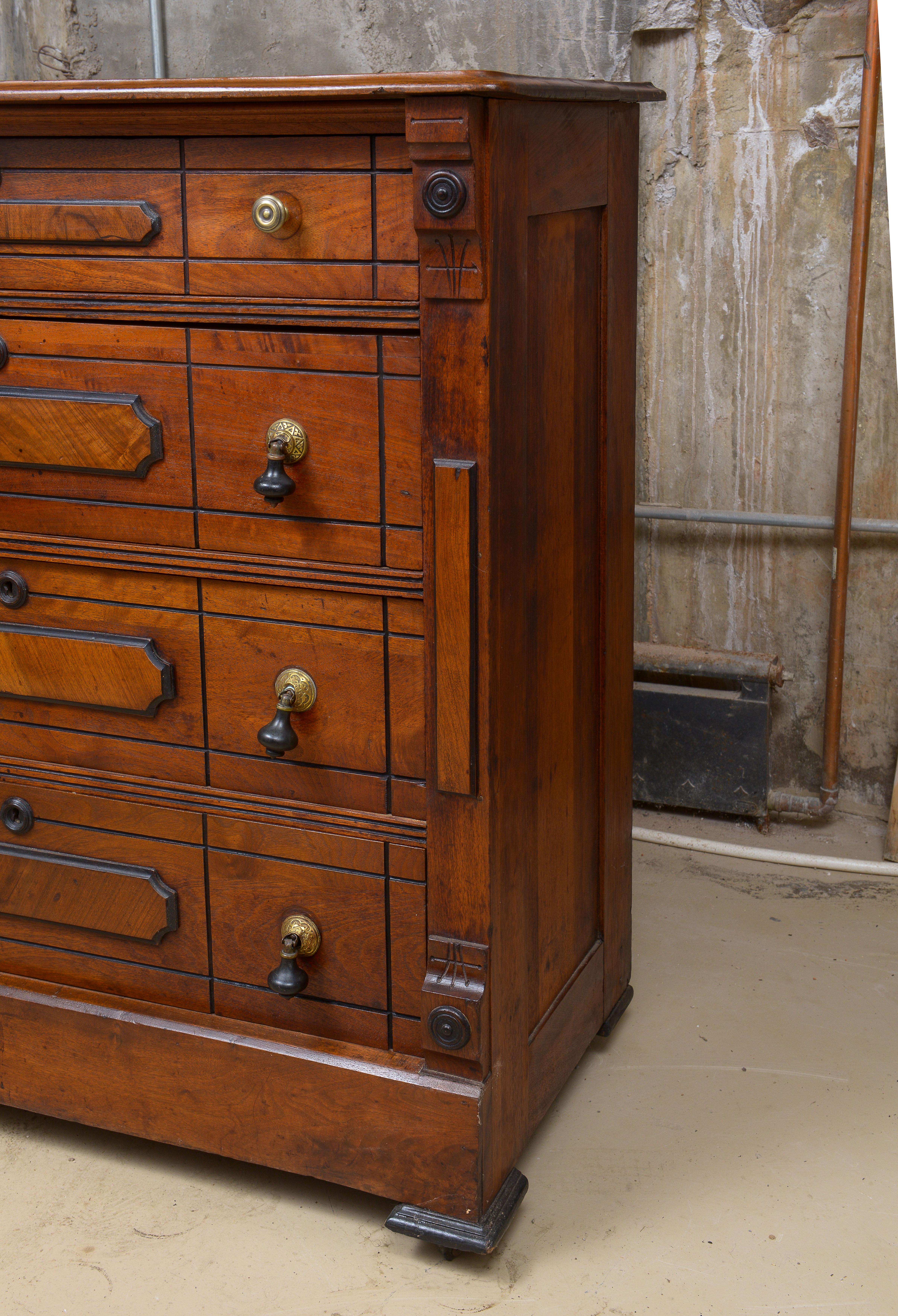 American Late 19th Century Tall Walnut Chest of Drawers For Sale