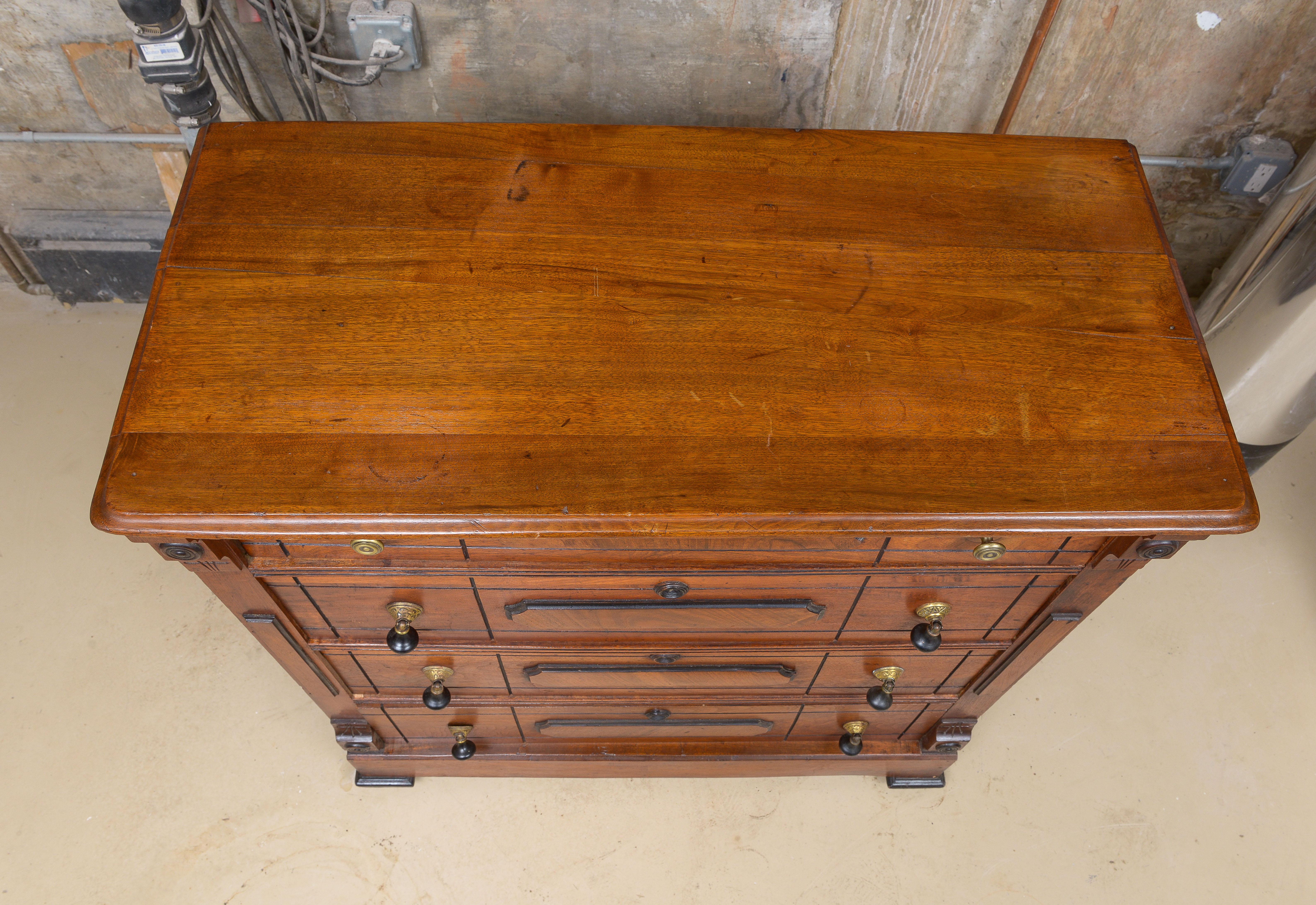 Brass Late 19th Century Tall Walnut Chest of Drawers For Sale