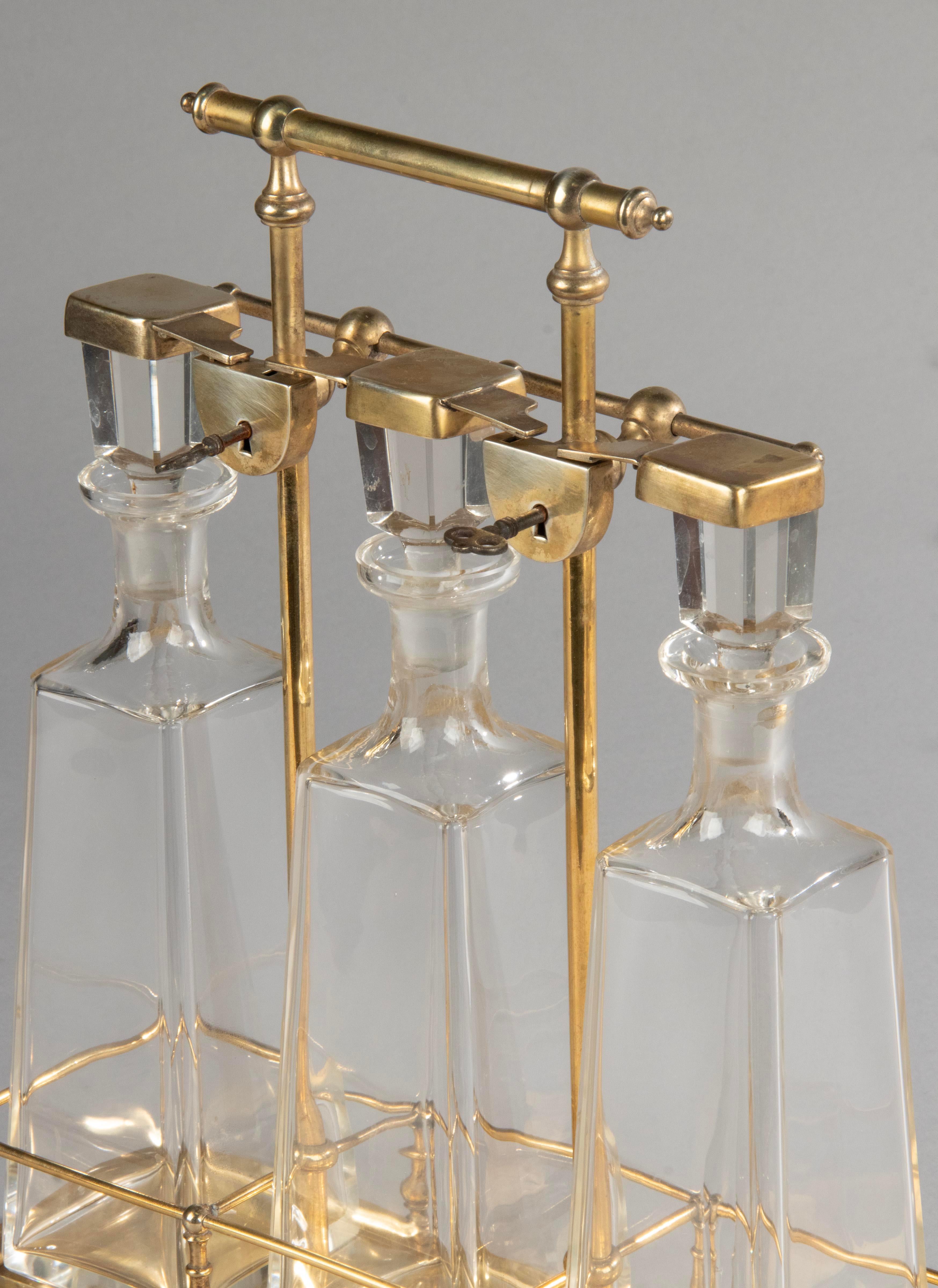 Late 19th Century Tantalus Liquor / Brandy Stand with Crystal Decanters 9