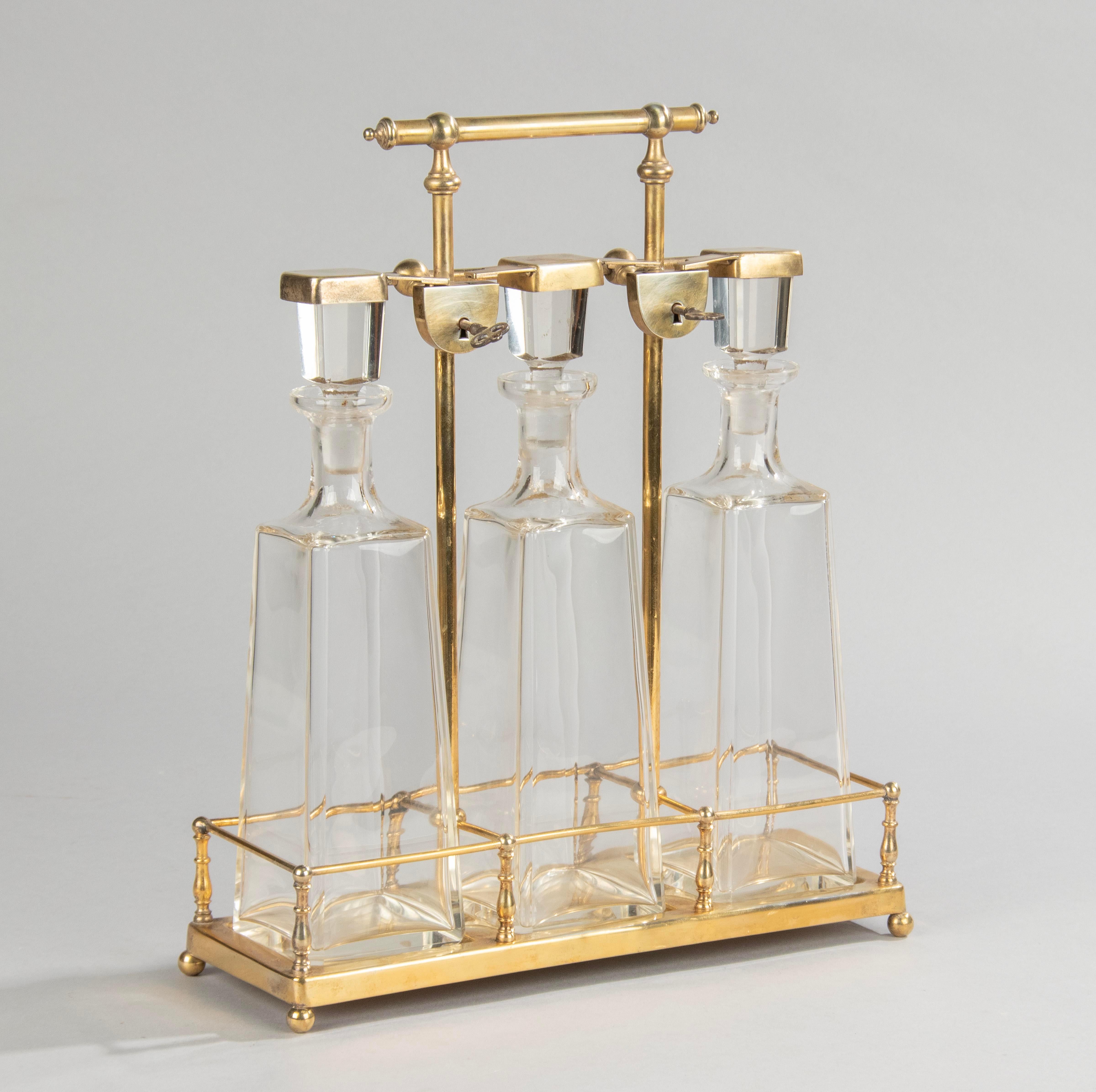 Late 19th Century Tantalus Liquor / Brandy Stand with Crystal Decanters 1