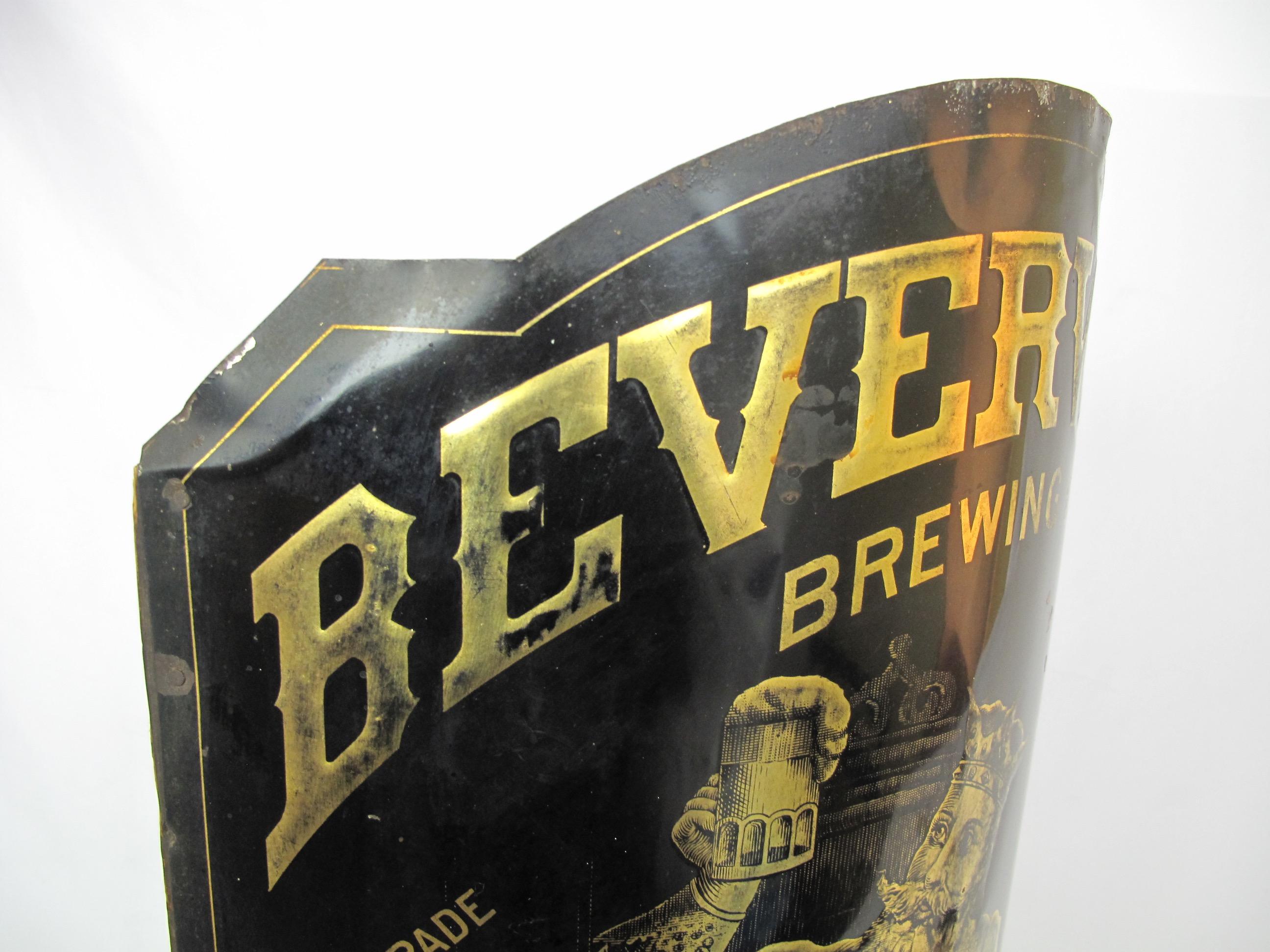 Metal Late 19th Century Tavern Corner Sign Beverwyck Brewing King Gambrinus Albany NY  For Sale