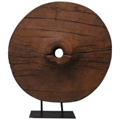 Late 19th Century Teak Ox Cart Wheel Sculpture, Southeast Asia