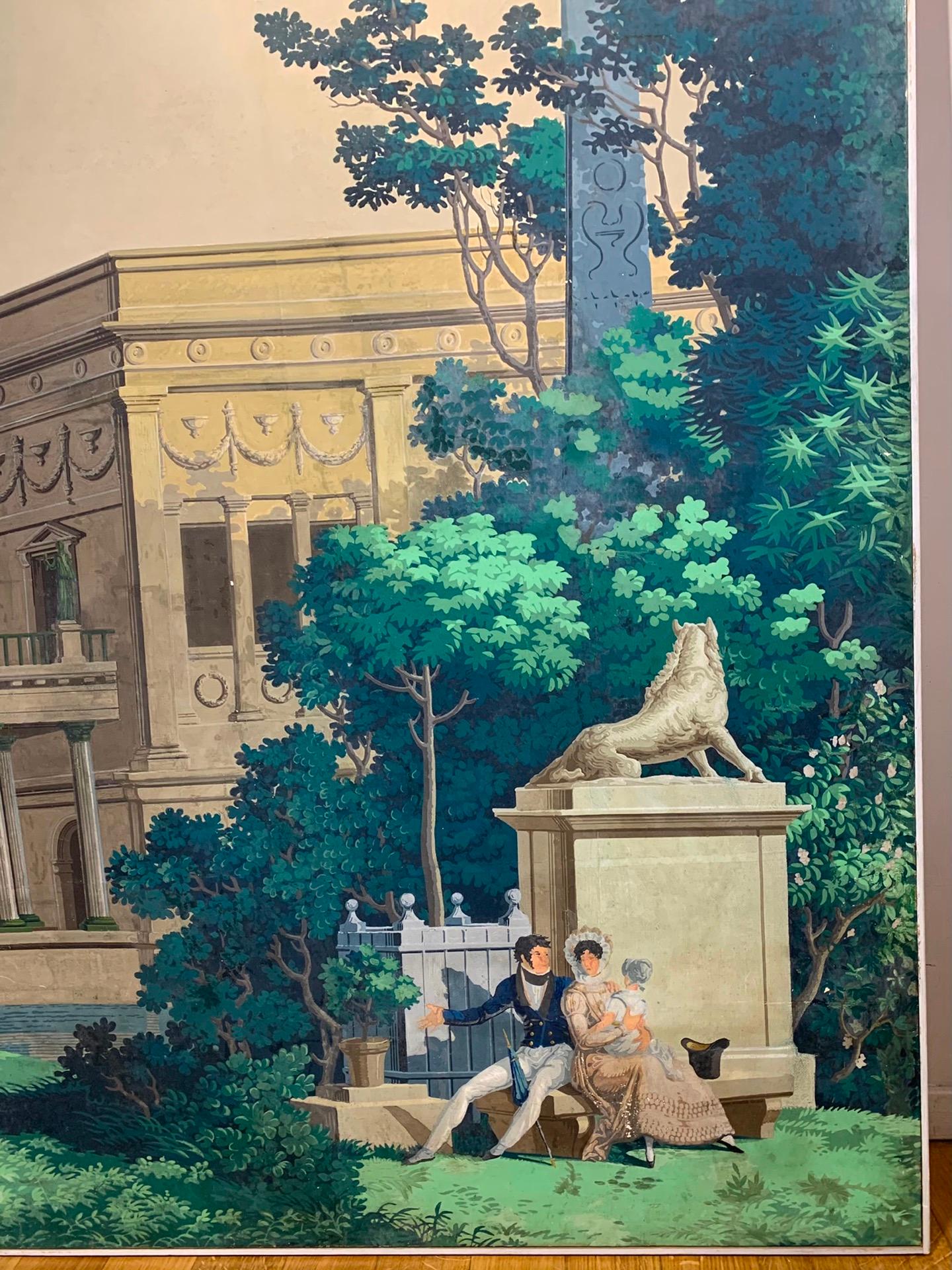 Peint Fin du 19e siècle Tempera sur papier Paysage architectural en vente