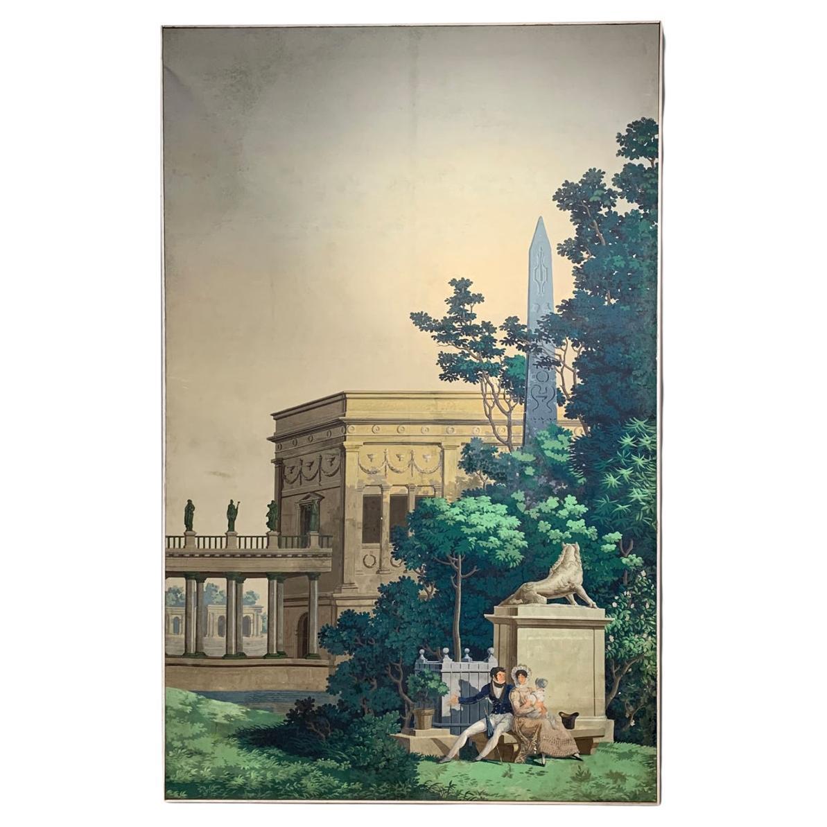 Fin du 19e siècle Tempera sur papier Paysage architectural en vente