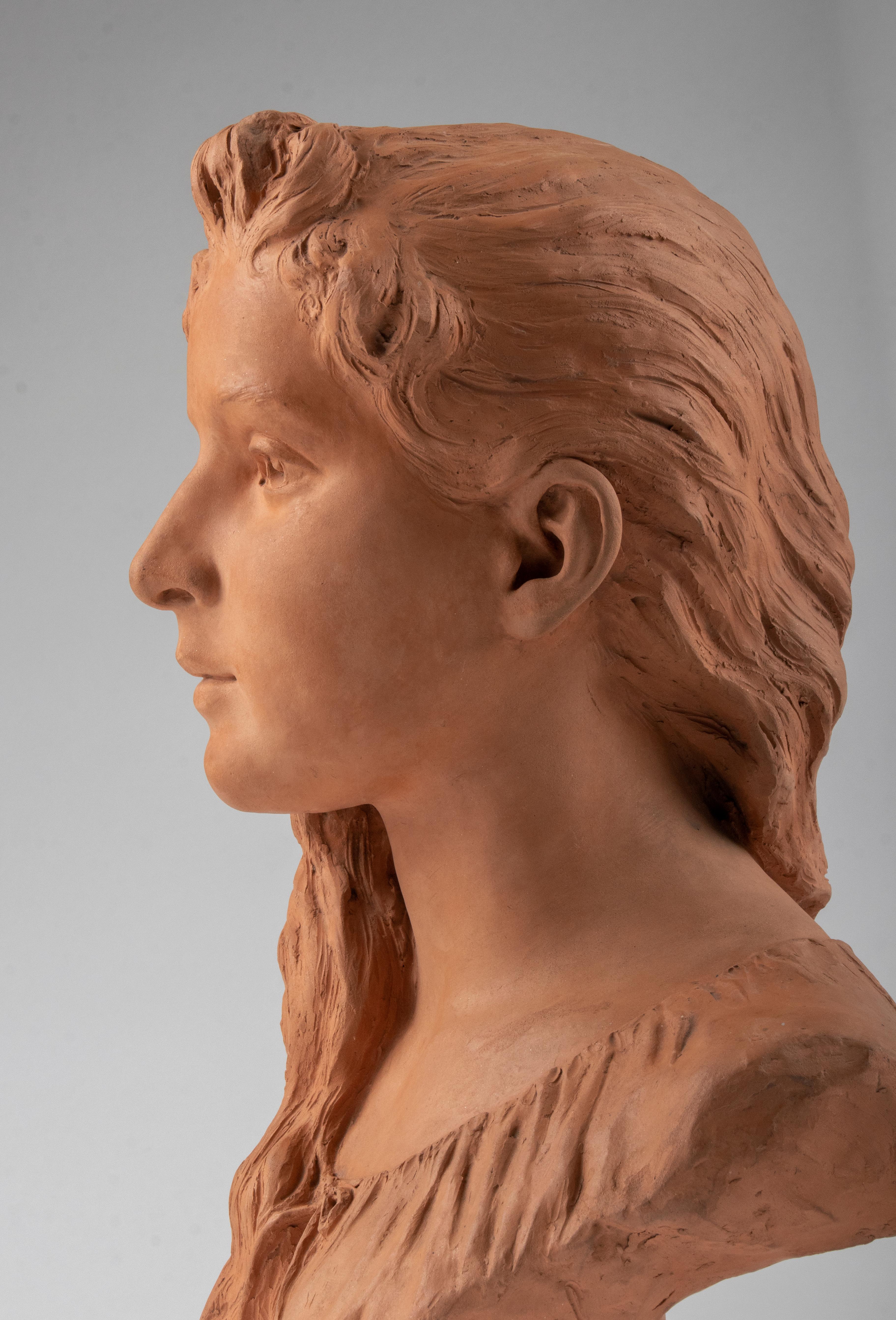 Late 19th Century Terracotta Bust of a Girl named Graziella signed Marcel For Sale 4
