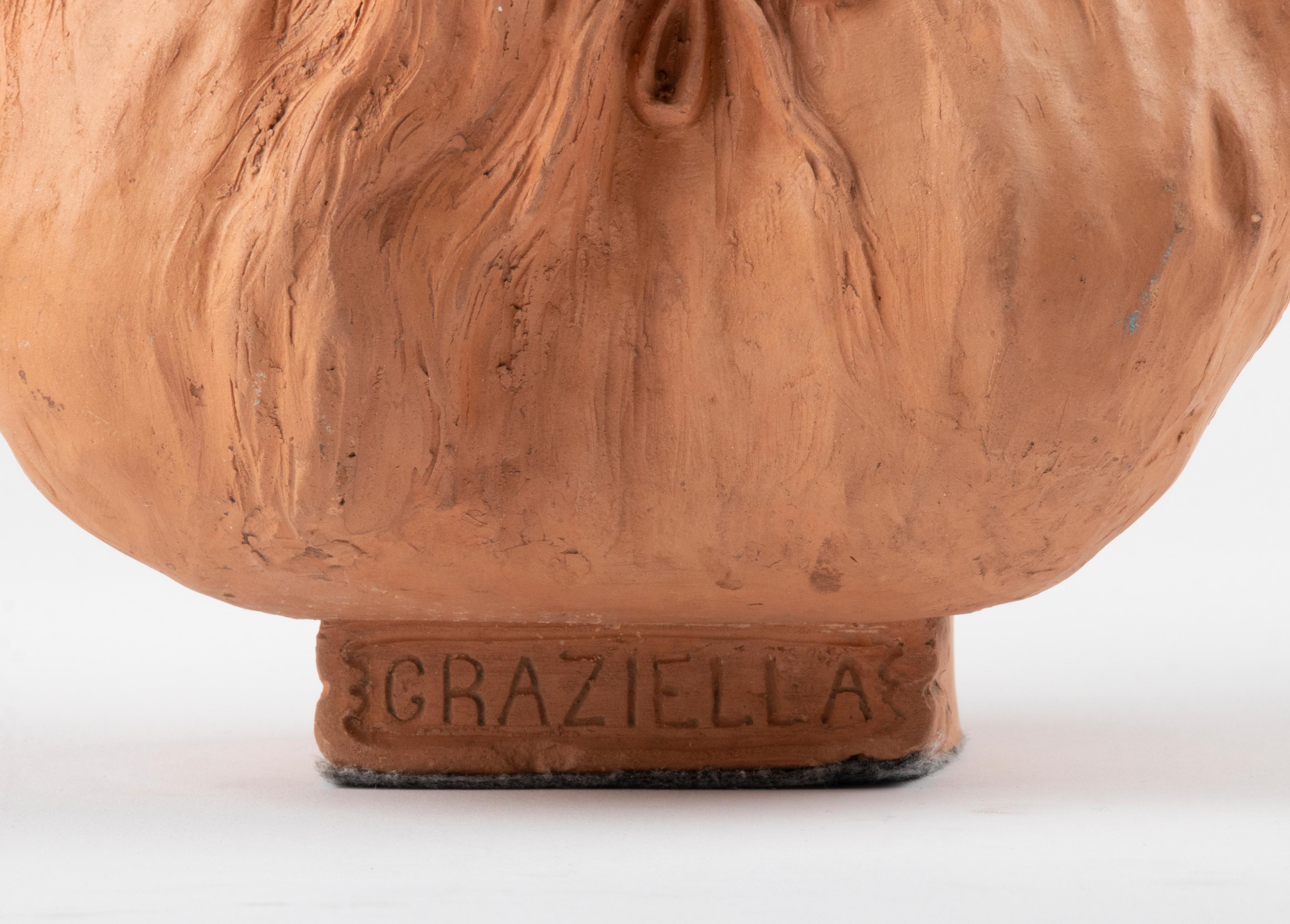 Fait main Fin du 19e siècle Buste en terre cuite d'une jeune fille nommée Graziella signé Marcel en vente
