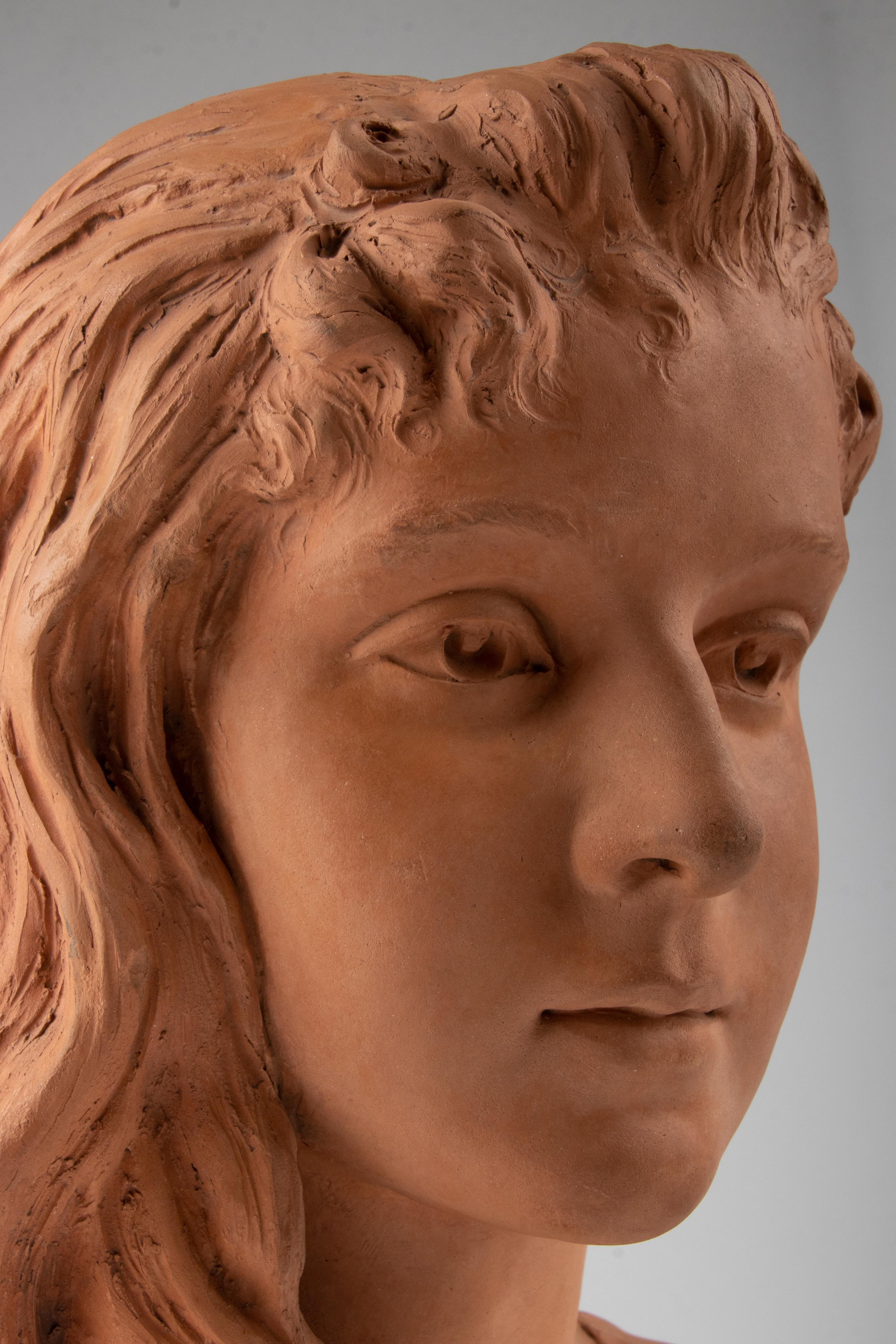 Late 19th Century Terracotta Bust of a Girl named Graziella signed Marcel For Sale 1
