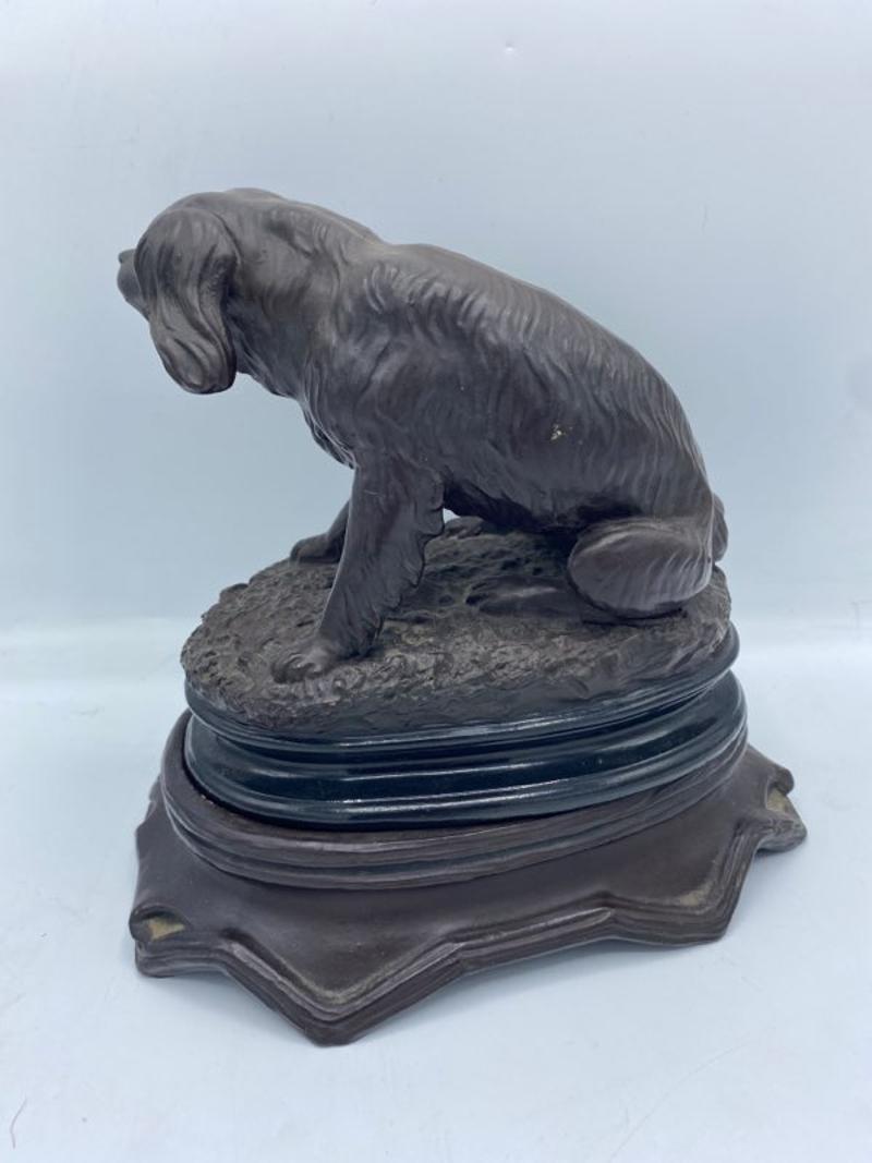 Late 19th Century Terracotta Inkwell with Sculpted Dog On Top
Dog sits atop two enclosed glass inkwells
Measures: 7