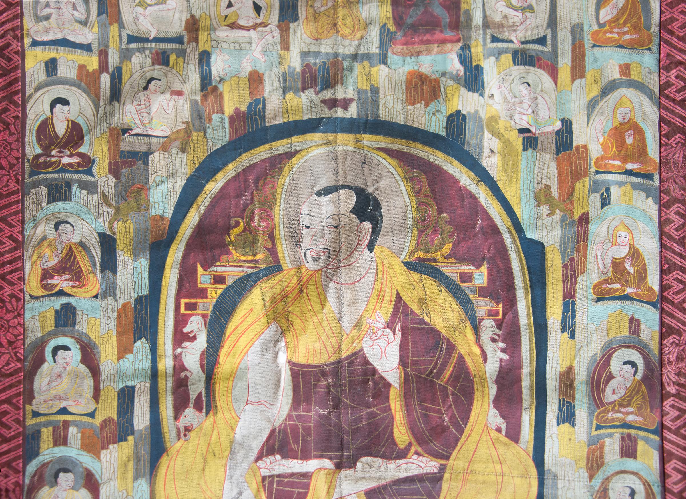 Late 19th Century Thangka with the Portrait of a Tibetan Monk  In Good Condition For Sale In Chicago, IL