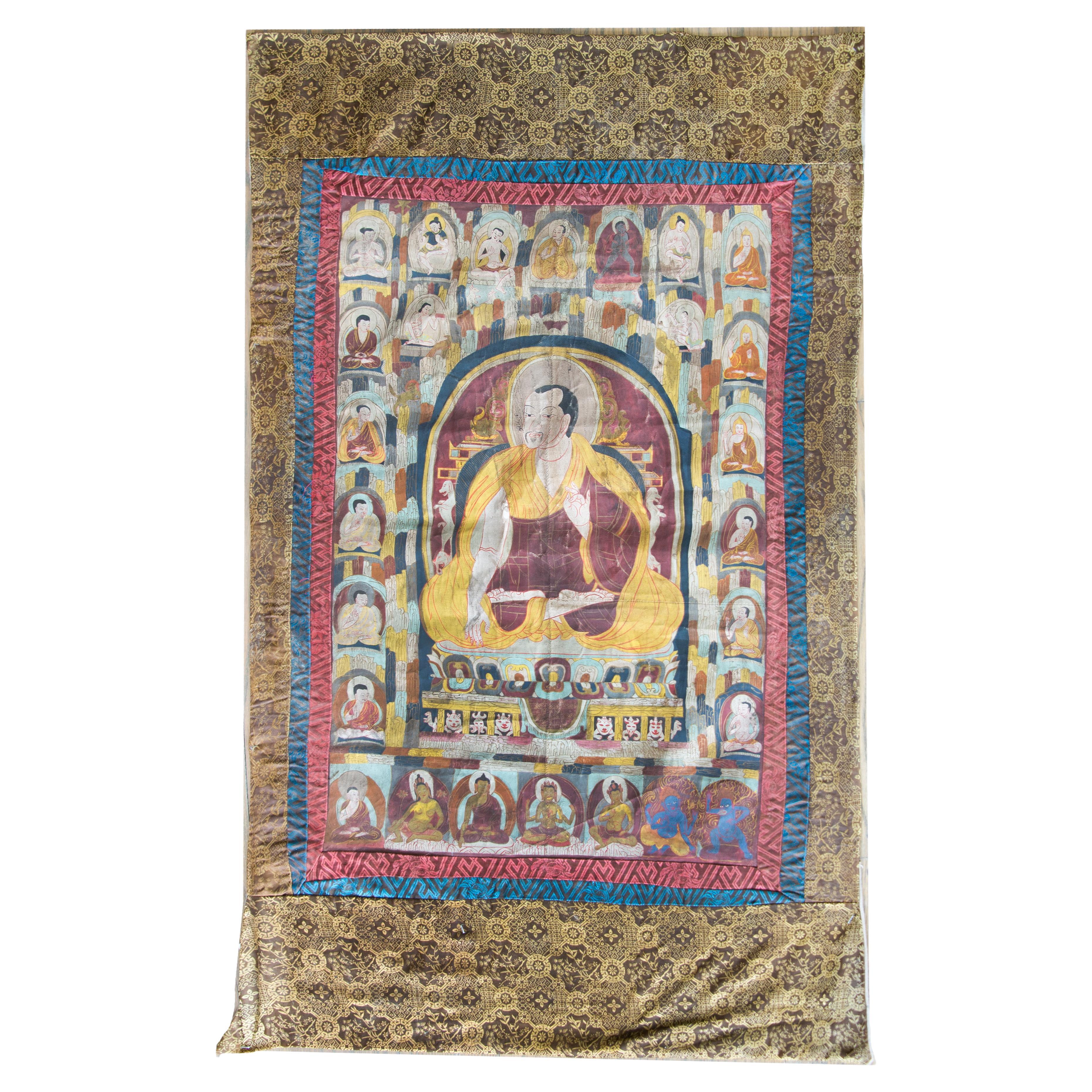 Late 19th Century Thangka with the Portrait of a Tibetan Monk  For Sale