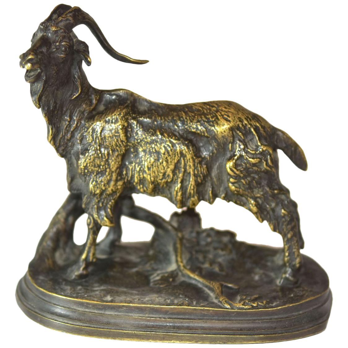 Fin du 19ème siècle "La Chèvre" Bronze animalier par P. J Mêne