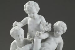 Late 19th Century Three Bisque Porcelain Children Playing Groups in Sevres Style