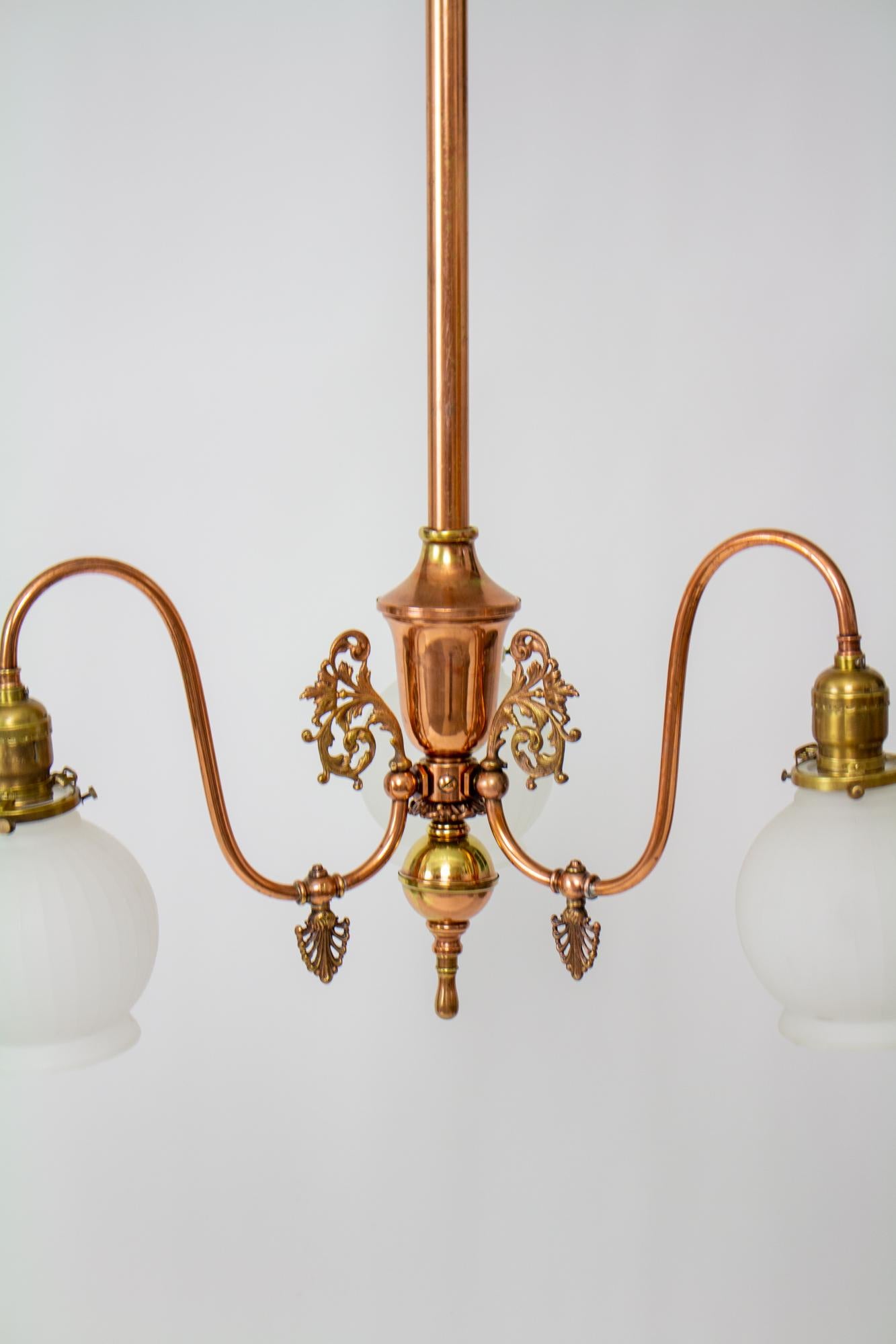 Late 19th Century Three Light Red Brass Gasolier For Sale 5
