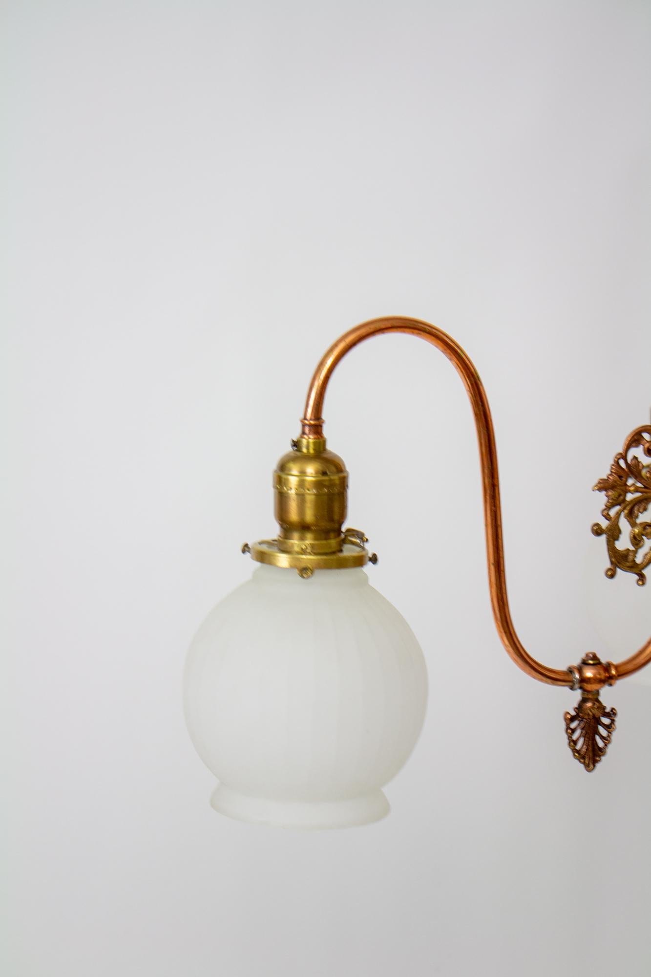 Late Victorian Late 19th Century Three Light Red Brass Gasolier For Sale