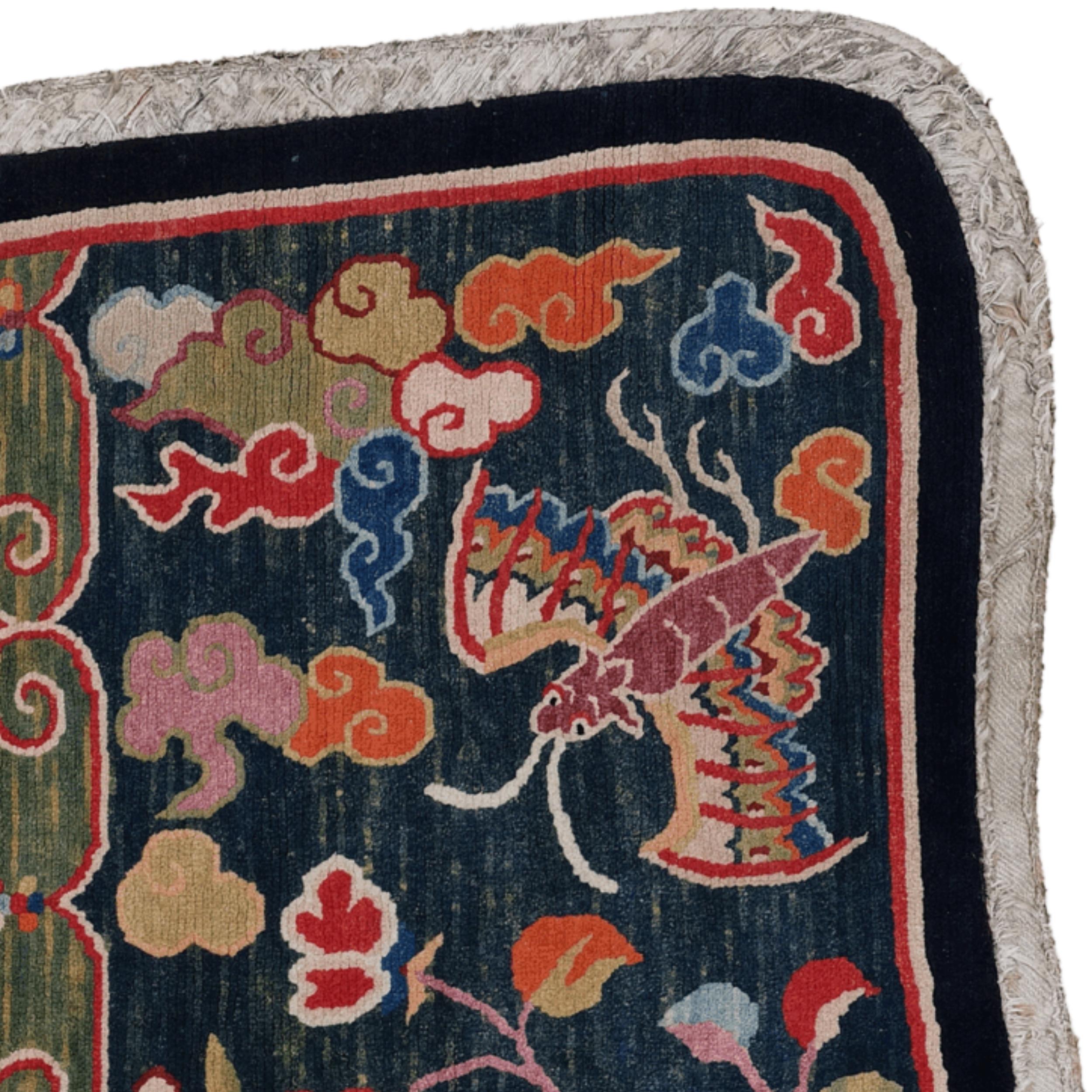 Hand-Knotted Late 19th Century Tibetan Saddle Rug For Sale