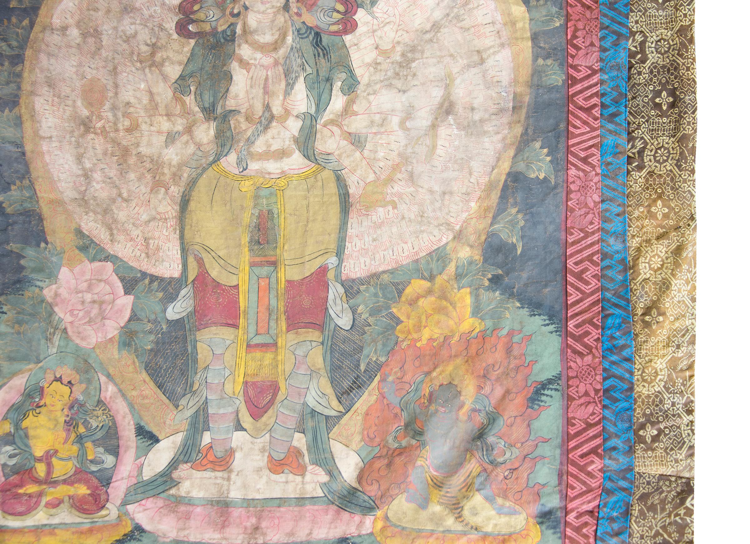 Hand-Painted Late 19th Century Tibetan Thangka Depicting Sitatapattra For Sale