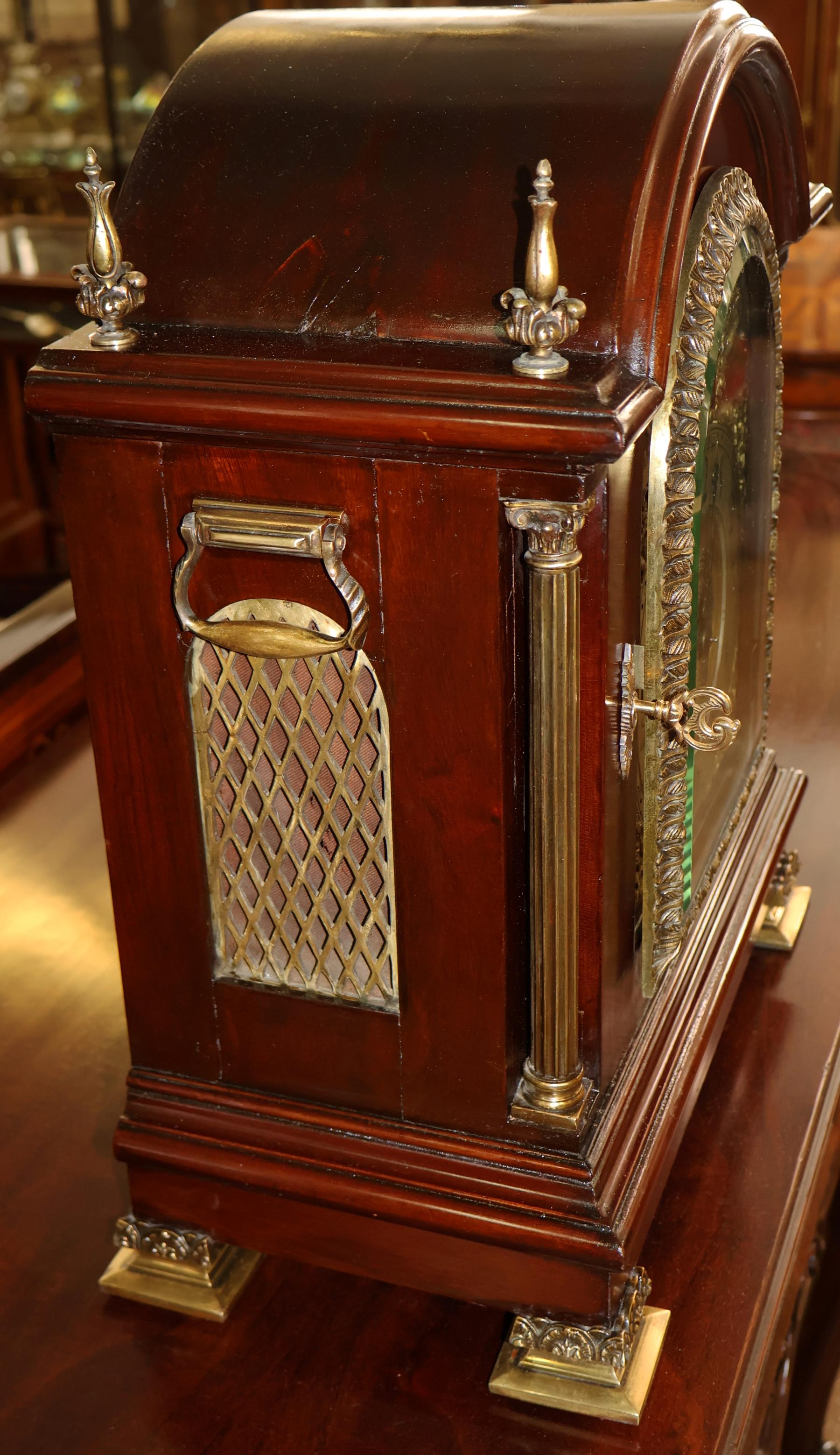 Late 19th Century Tiffany & Co Maker's Mahogany & Brass Mantel Bracket Clock For Sale 5