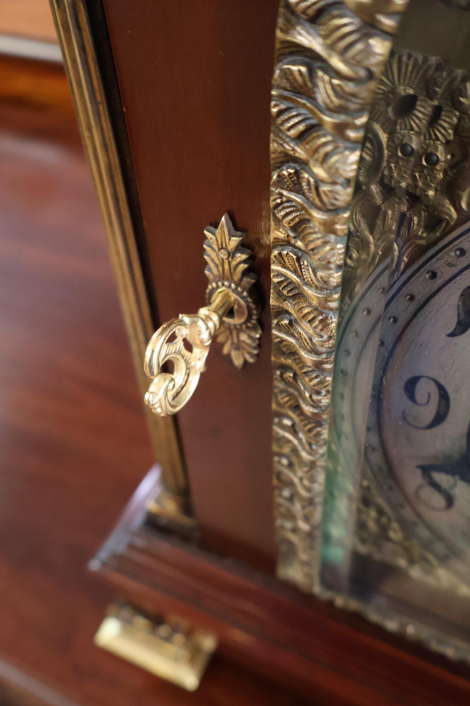 Late 19th Century Tiffany & Co Maker's Mahogany & Brass Mantel Bracket Clock For Sale 9