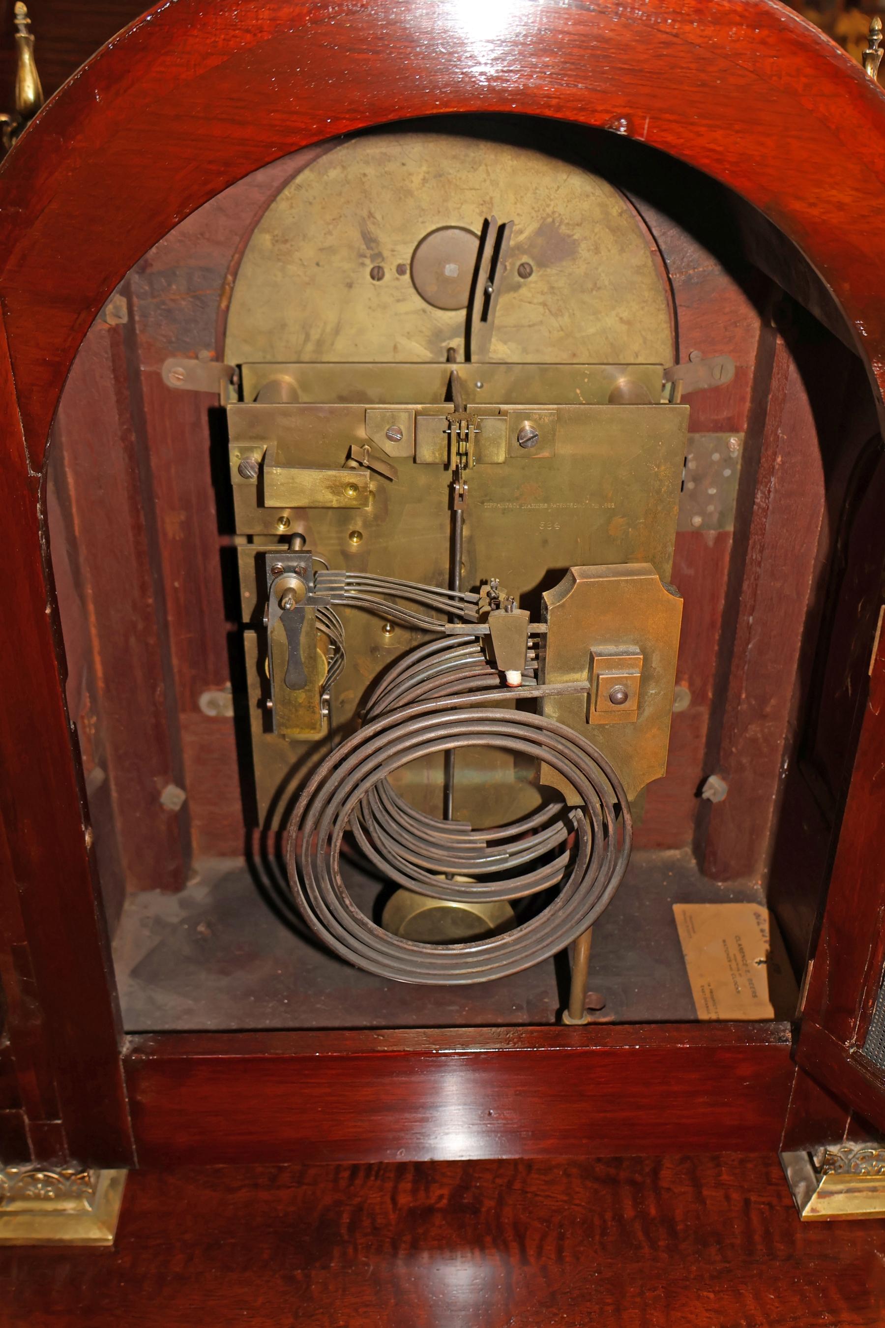 Late 19th Century Tiffany & Co Maker's Mahogany & Brass Mantel Bracket Clock For Sale 11