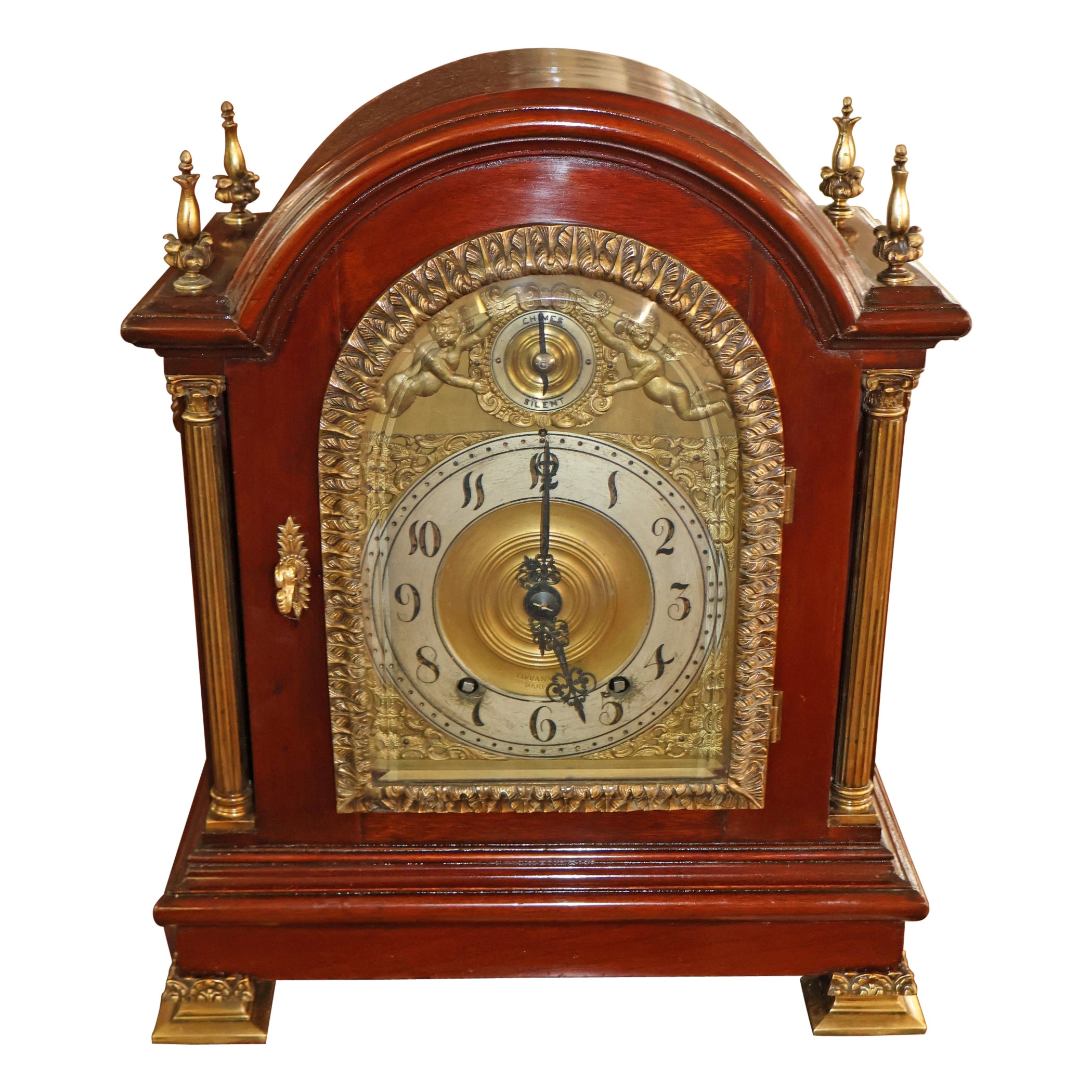 Late 19th Century Tiffany & Co Maker's Mahogany & Brass Mantel Bracket Clock For Sale