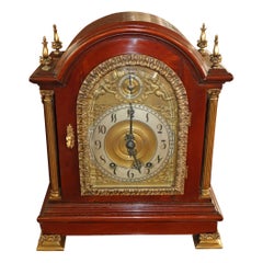 Antique Late 19th Century Tiffany & Co Maker's Mahogany & Brass Mantel Bracket Clock