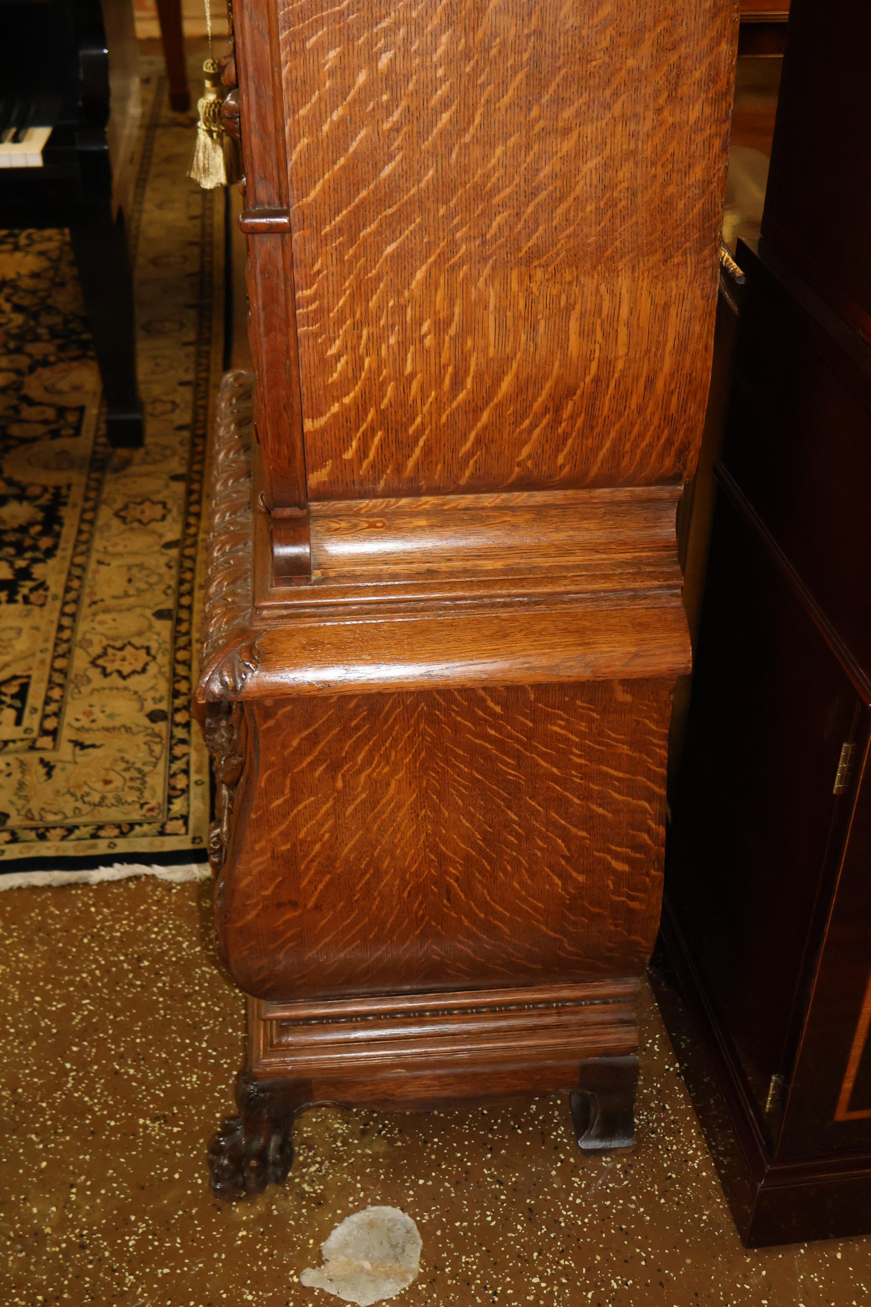 Late 19th Century Tiger Oak Horner Tall Case Grandfather Clock Elliot Movement For Sale 4