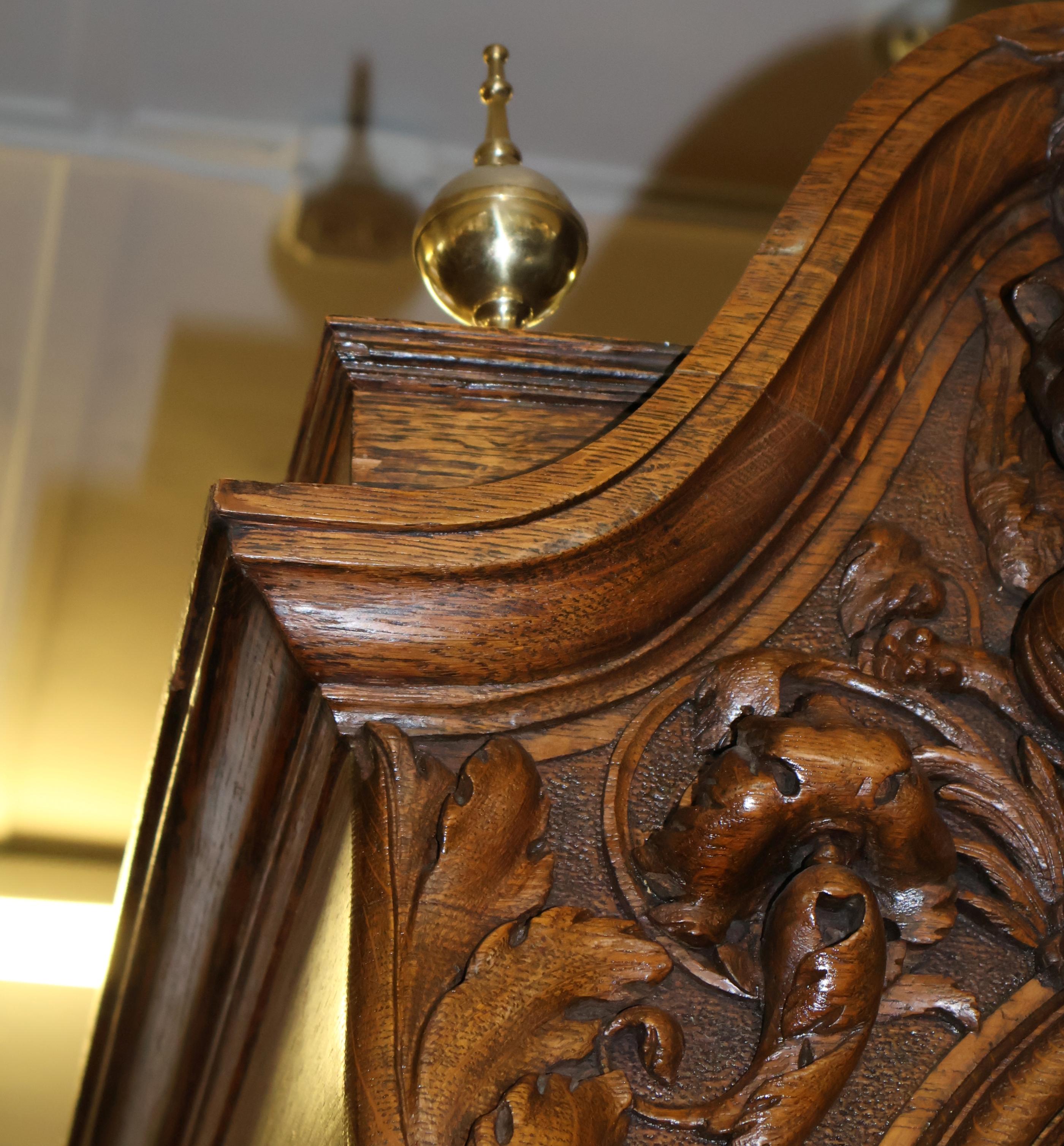 Late 19th Century Tiger Oak Horner Tall Case Grandfather Clock Elliot Movement For Sale 9
