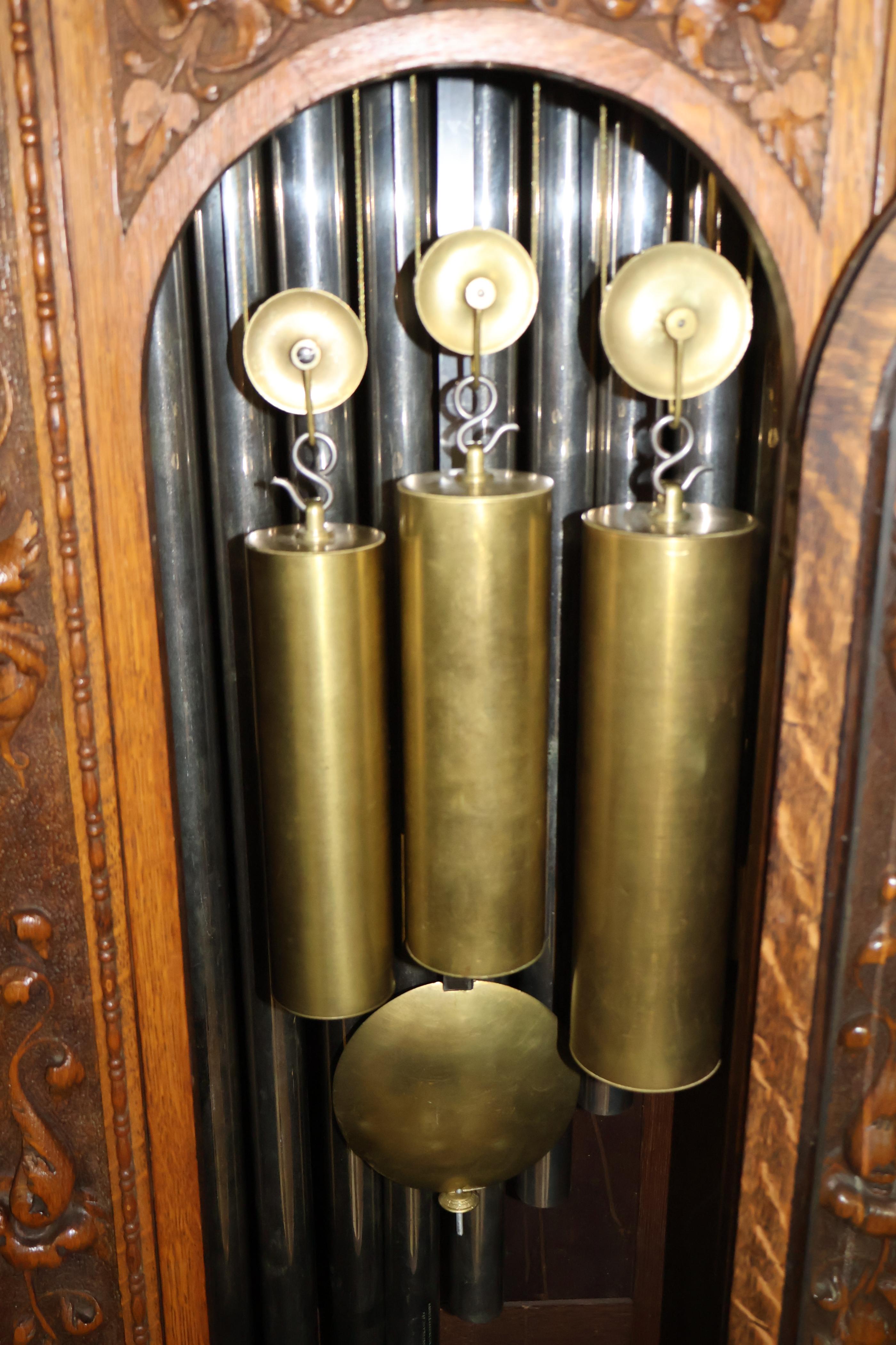 Late 19th Century Tiger Oak Horner Tall Case Grandfather Clock Elliot Movement For Sale 10