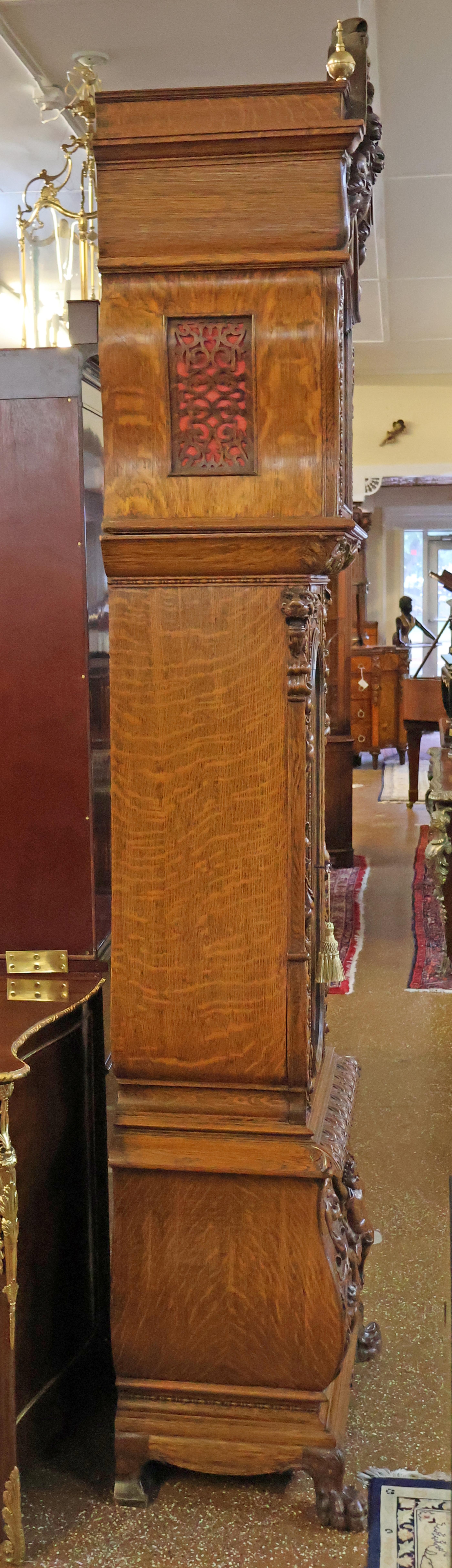 Late 19th Century Tiger Oak Horner Tall Case Grandfather Clock Elliot Movement For Sale 3