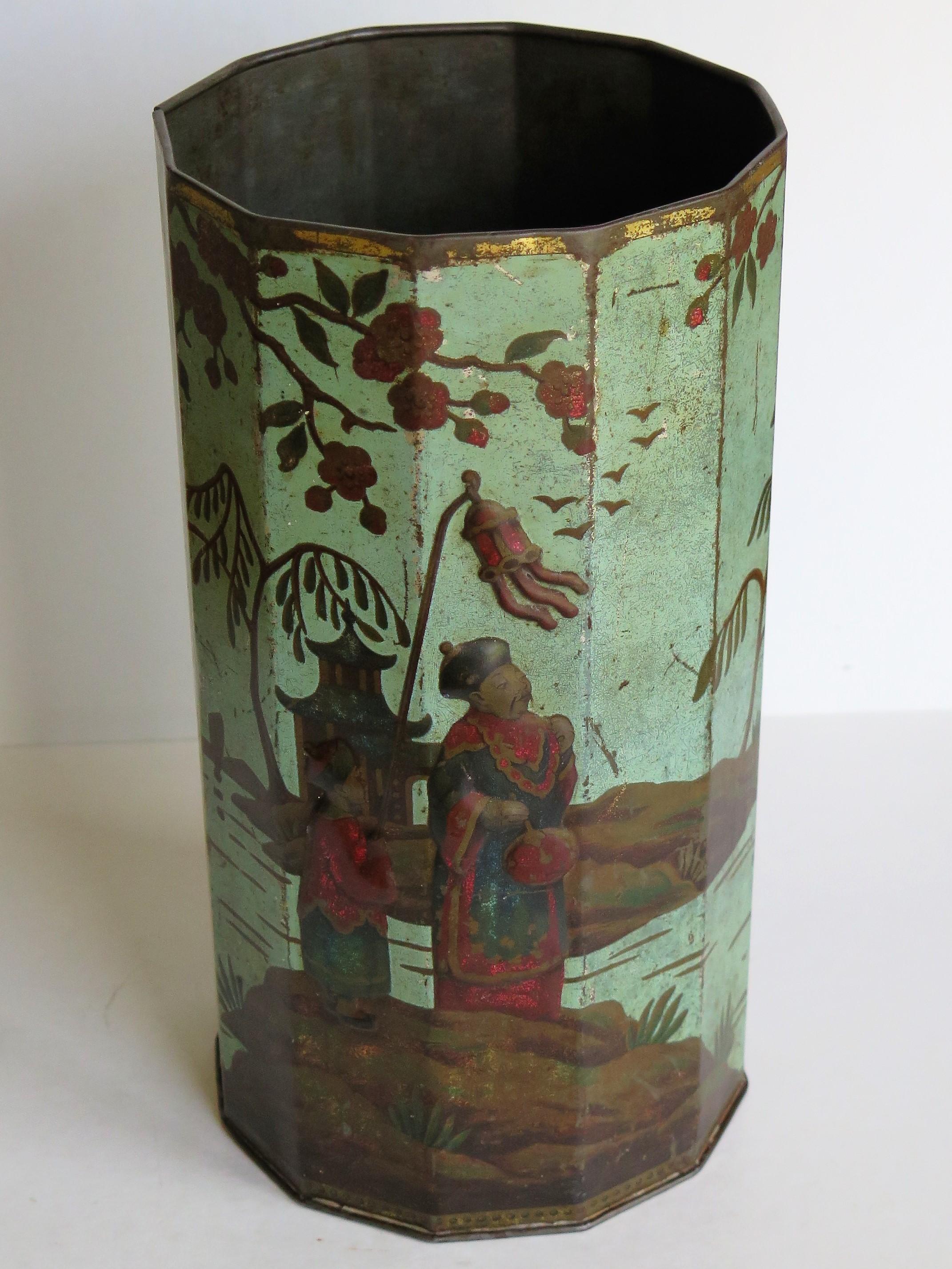 Late 19th Century Tin Container or Bin with Colored Oriental Figure Scene 4