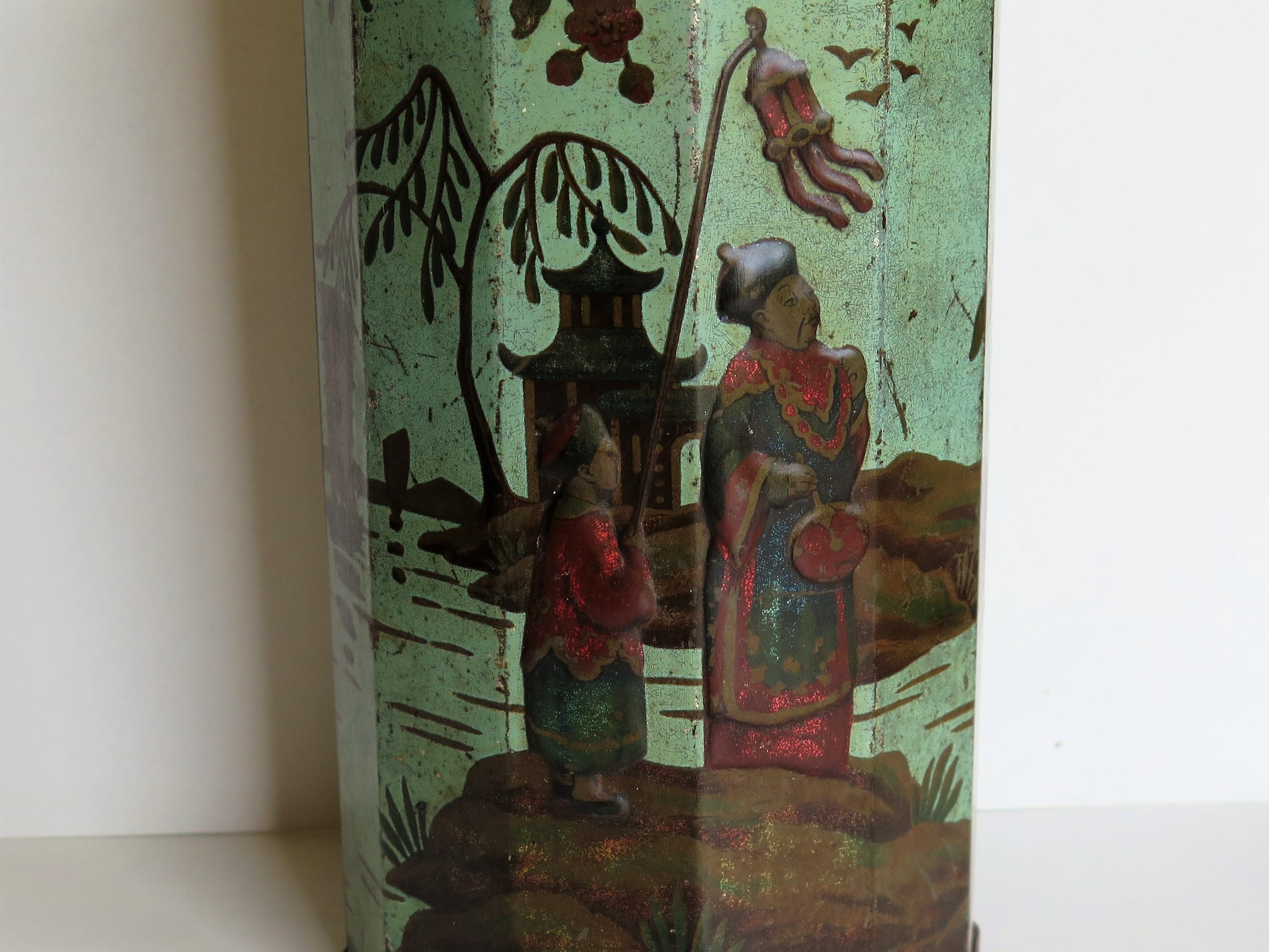 Late 19th Century Tin Container or Bin with Colored Oriental Figure Scene 5