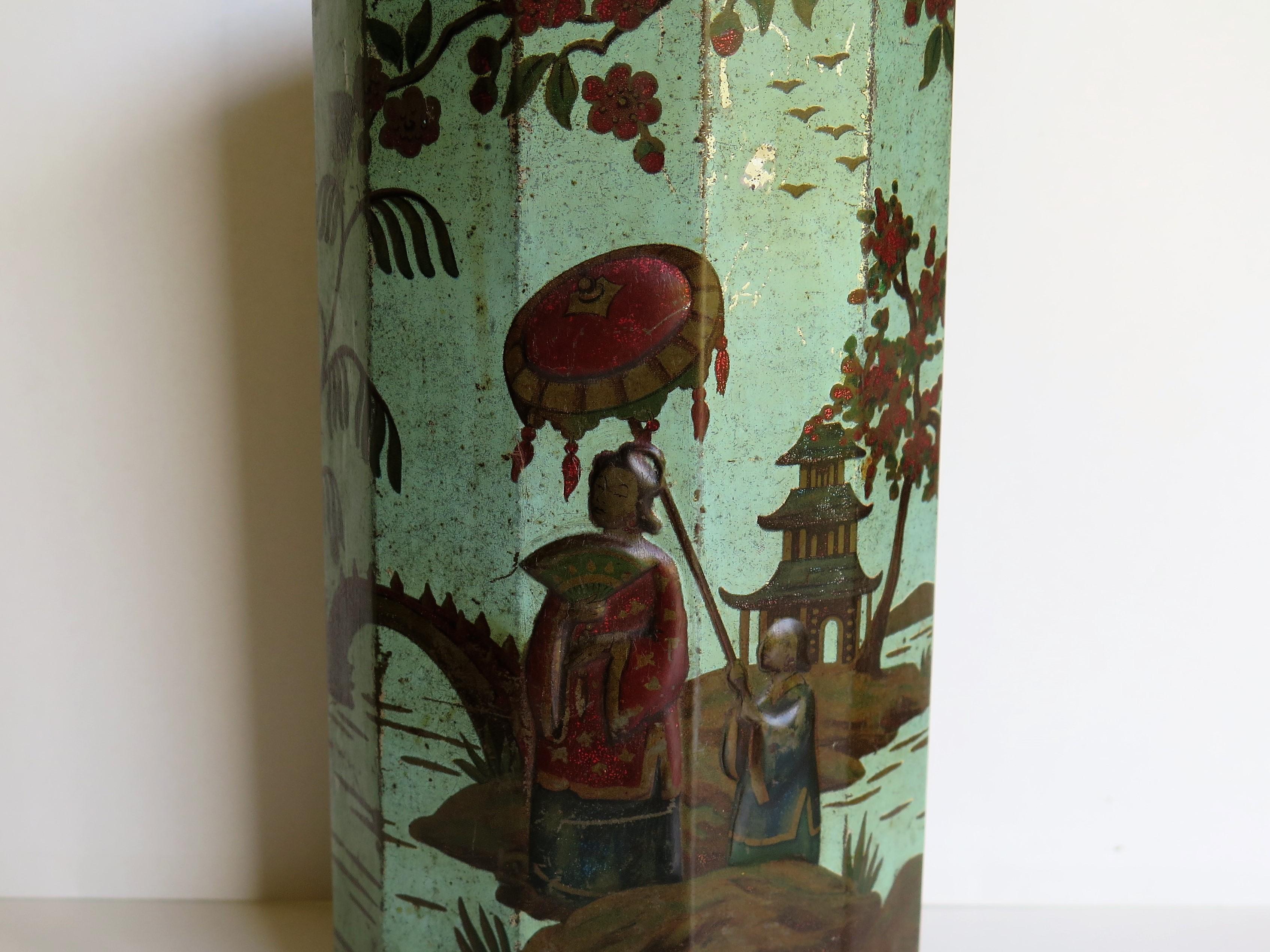 Late 19th Century Tin Container or Bin with Colored Oriental Figure Scene 6