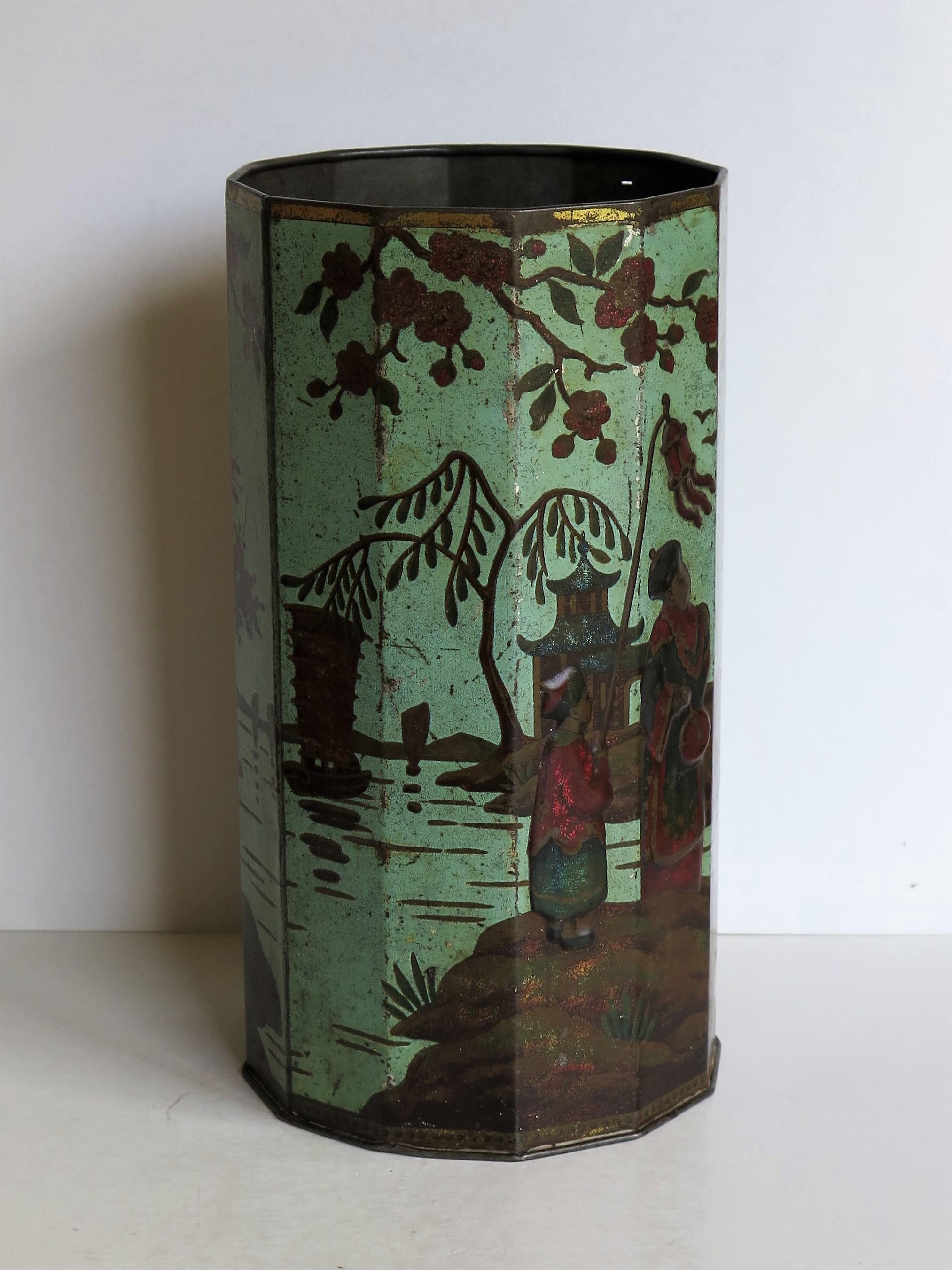 Late 19th Century Tin Container or Bin with Colored Oriental Figure Scene 2