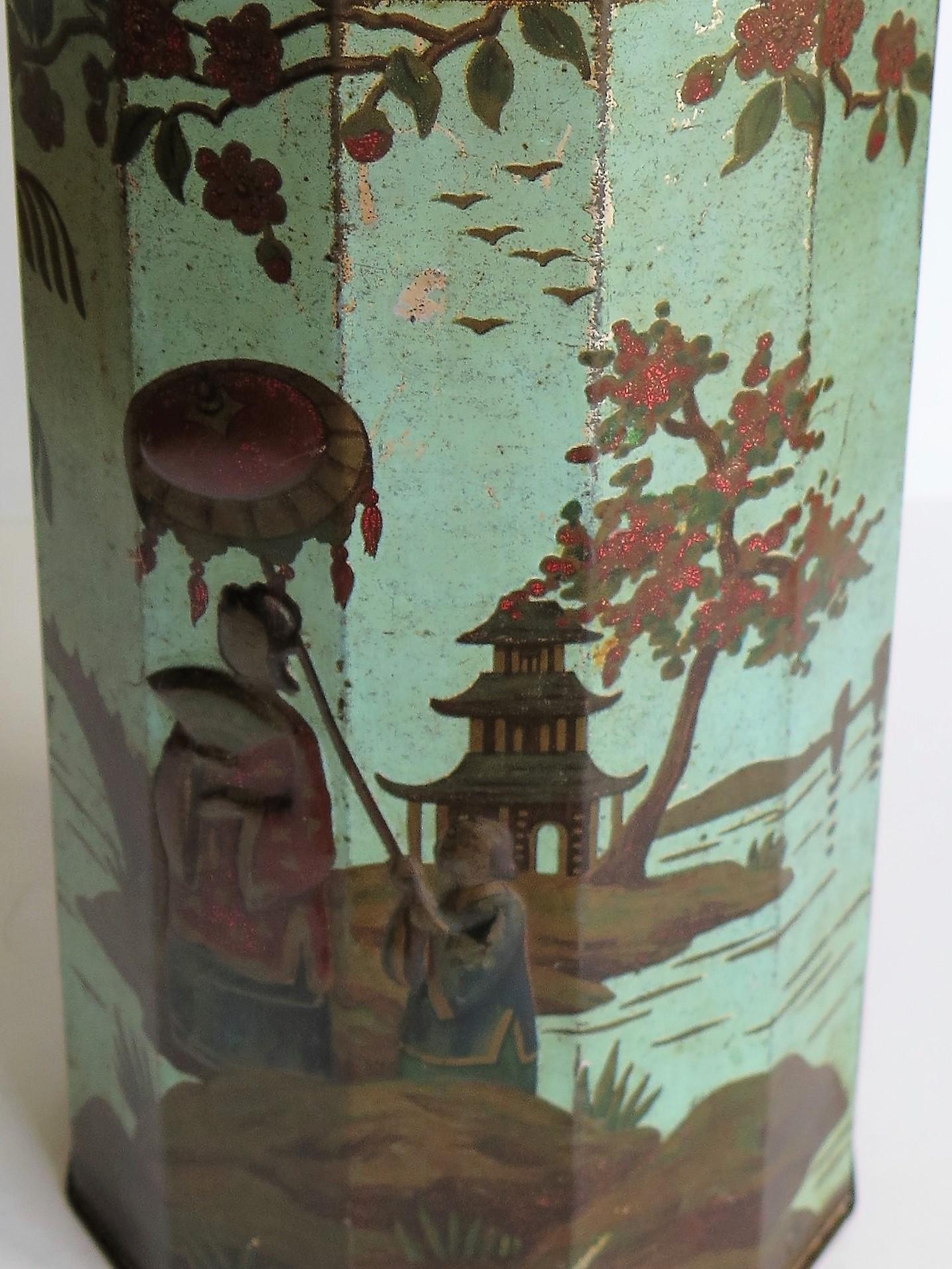 Late 19th Century Tin Container or Bin with Colored Oriental Figure Scene 3