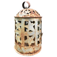 Antique Late 19th Century Tin Lantern with Star Designs